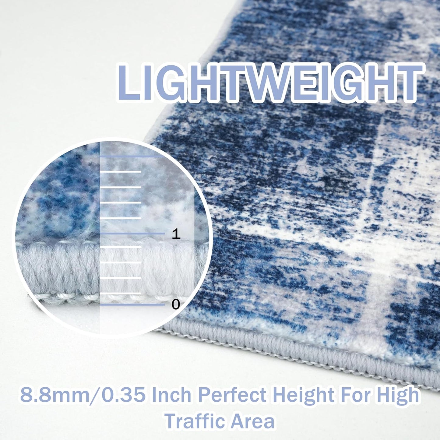 IOHOUZE Abstract Runner Rug 2x7 Ft Washable Runners for Hallways, Non Slip Kitchen Runner Printed Faux Wool Entryway Runners Indoor, Modern Abstract Floor Carpet for Hall Kitchen Bedroom, Navy/Grey