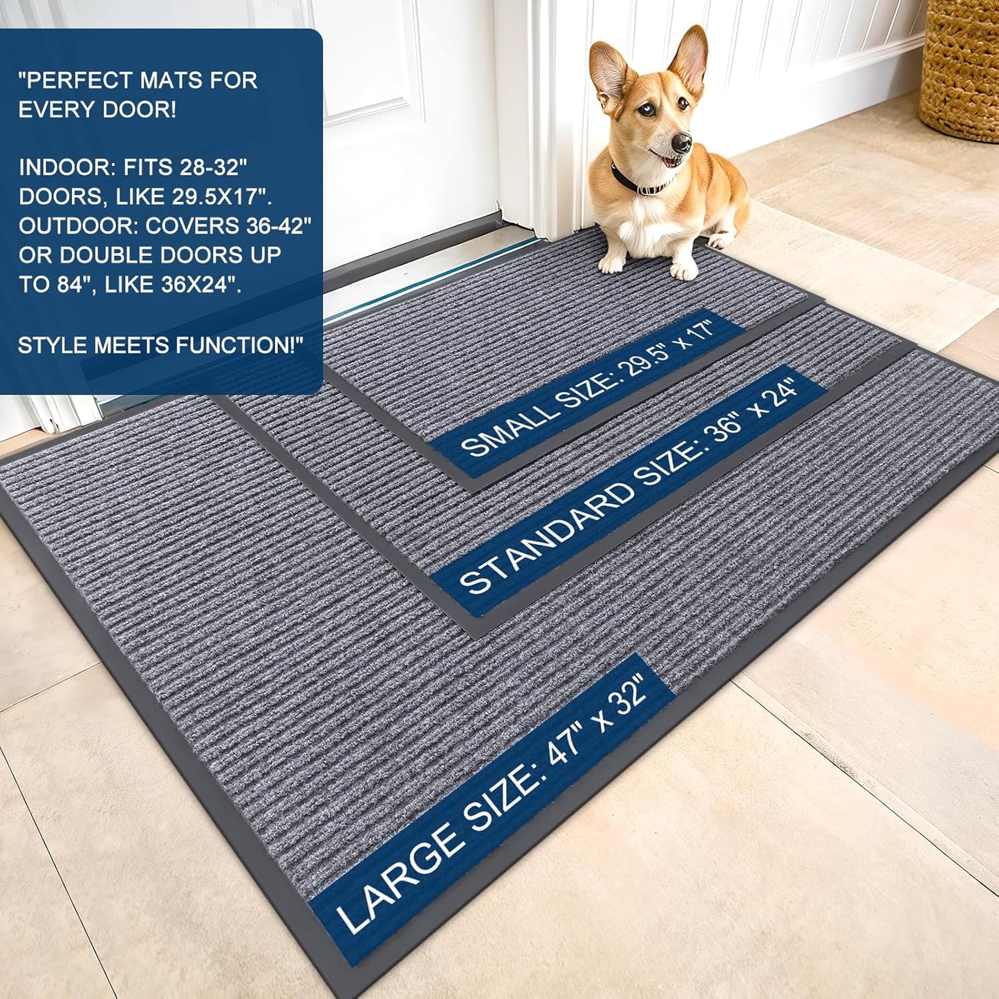 OLANLY Front Door Mat Indoor Outdoor Entrance, Waterproof Heavy Duty Doormat, Fade Resistant, Low Profile, Easy Clean Patio Porch Welcome Floor Mats for Entry, 71x23, Light Gray