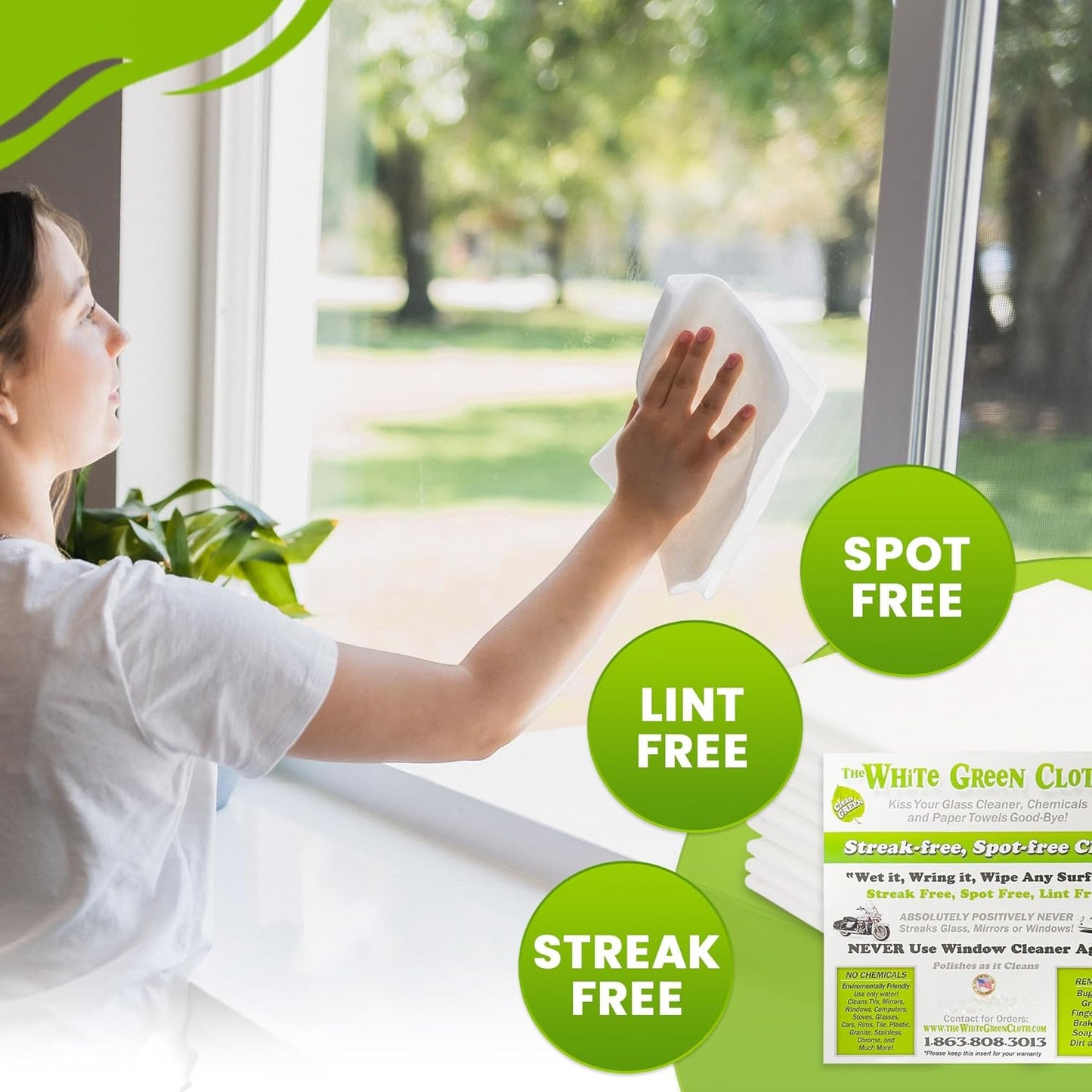 10-Pack Reusable Cleaning Cloths for Streak-Free Windows, Mirrors & All-Purpose Cleaning – Chemical-Free, Absorbent, Non-Abrasive, 16" x 16" White Cleaning Rags, Made in The USA