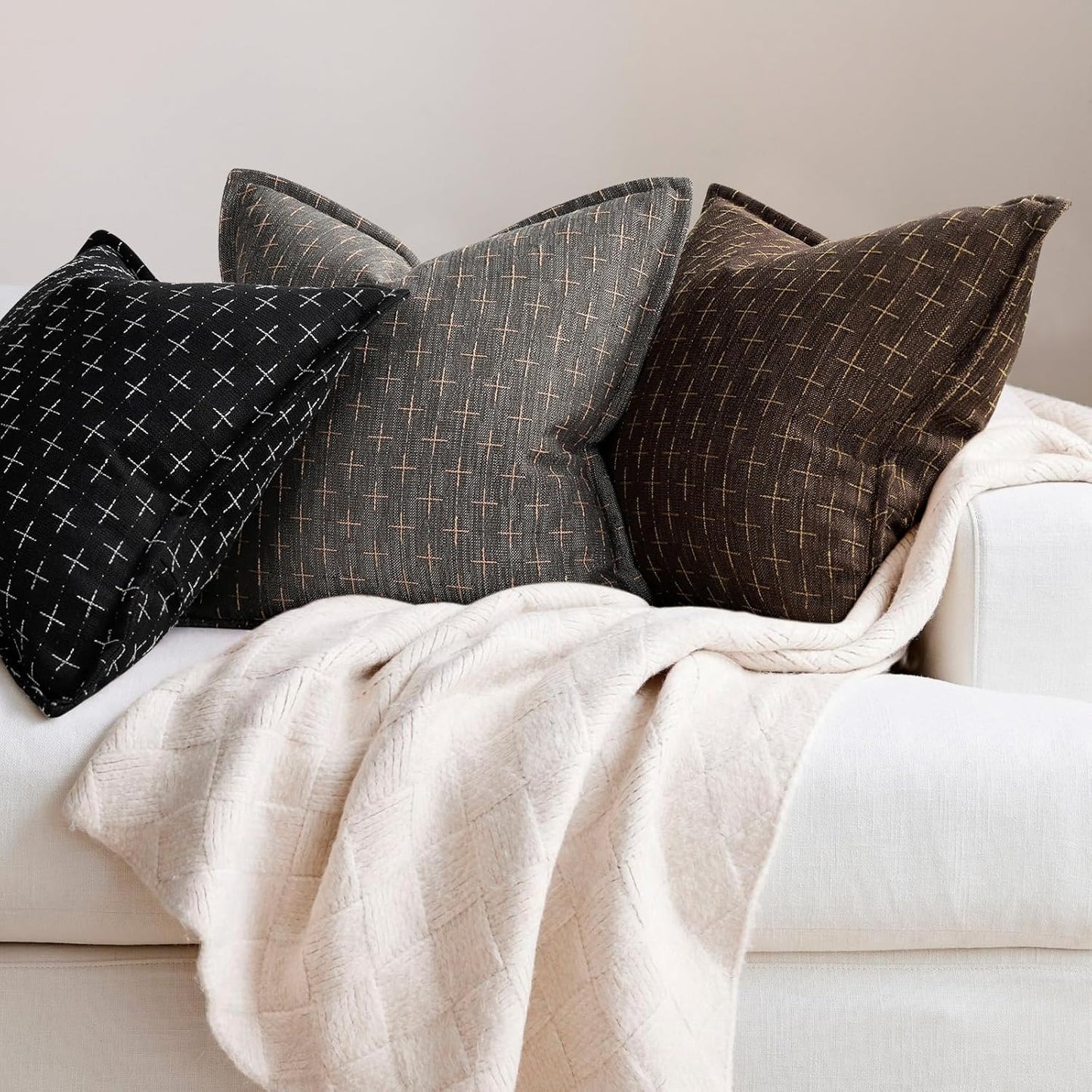 ZWJD Pillow Covers 26x26 Set of 2 Soft Polyester Textured Pillow Covers with Stylish Flange Edge Cozy Farmhouse Throw Pillows for Couch Bed Sofa Living Room