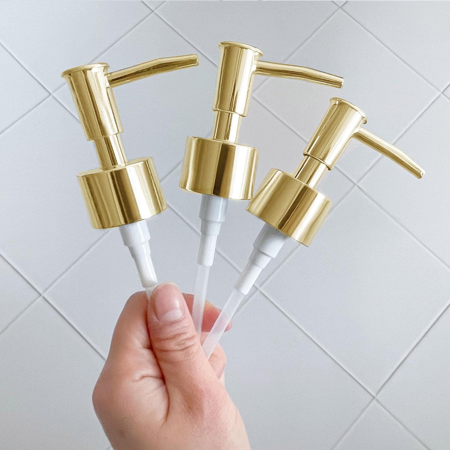 Soap Dispenser Pump Head Replacement 3 Pack, 28/400 Threads Standard Size, for Bathroom and Kitchen (Shiny Gold)