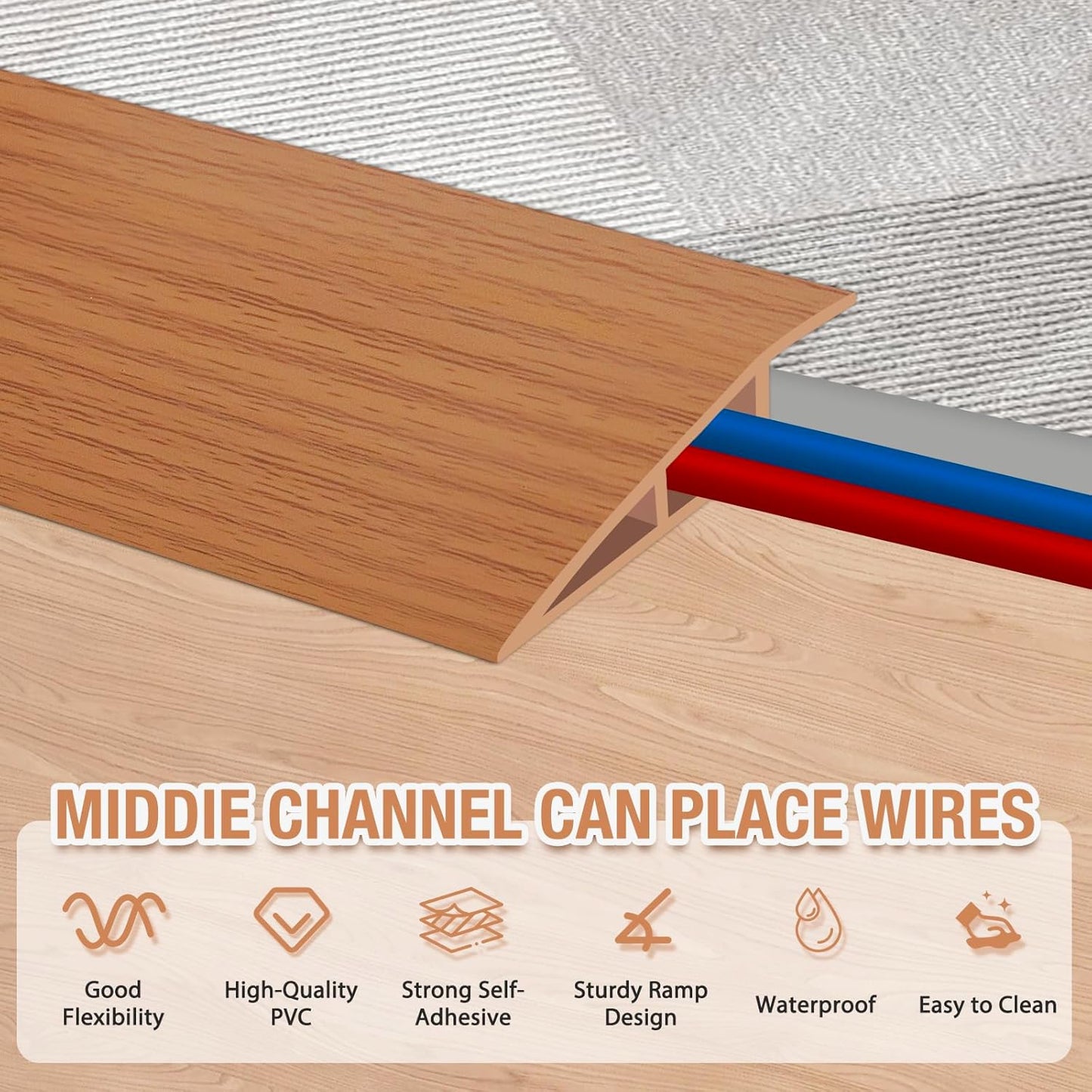 Floor Transition Strip Self Adhesive Vinyl Door Threshold for Doorways Carpet Edging Trim Overlap Edge Reducer for Laminate Floor, Carpet, Tile (Yellow Oak Grain, 1/5" to 2/5", 3.3Ft)