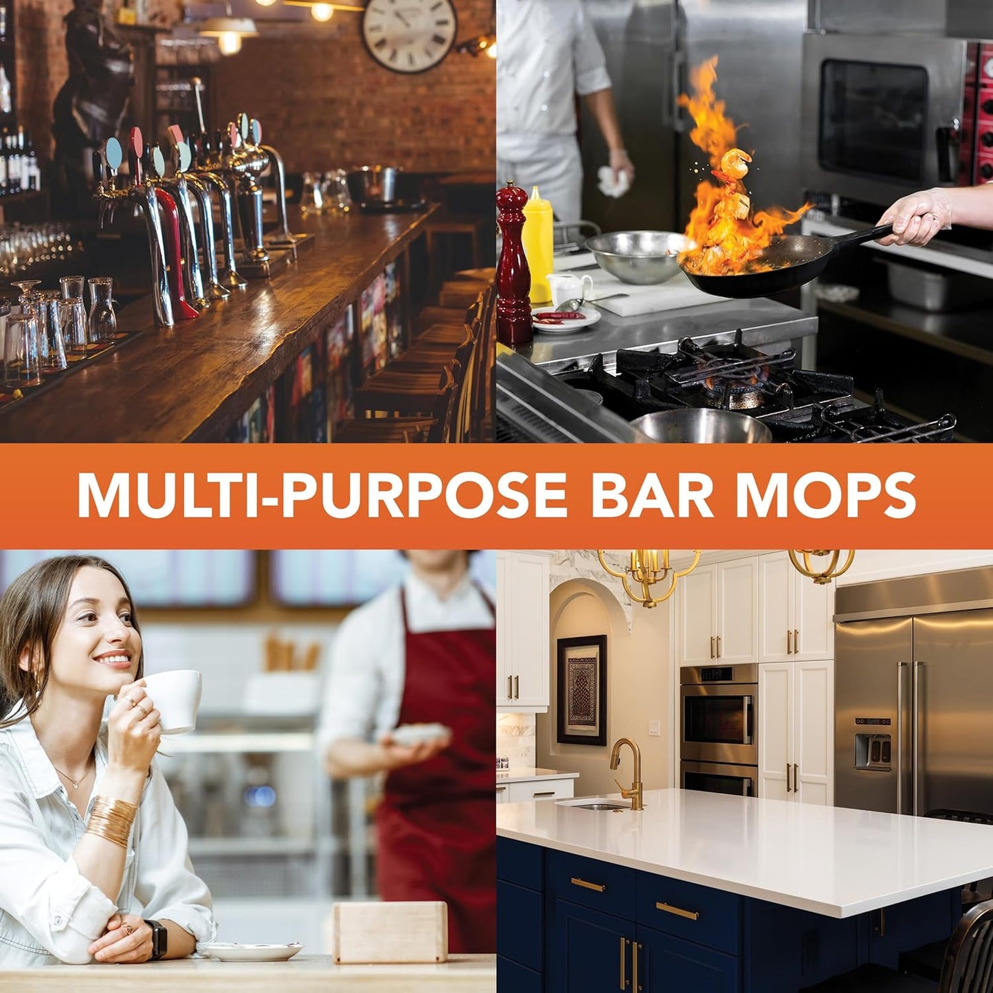 Arkwright Qwick Wick Bar Mop Towels - (Pack of 12) 100% Cotton Quick Dry Dishcloths, Super Absorbent Multipurpose Cleaning Rags for Restaurants, Kitchen, Bathroom, Hotel, 16 x 19 in, Black Stripe