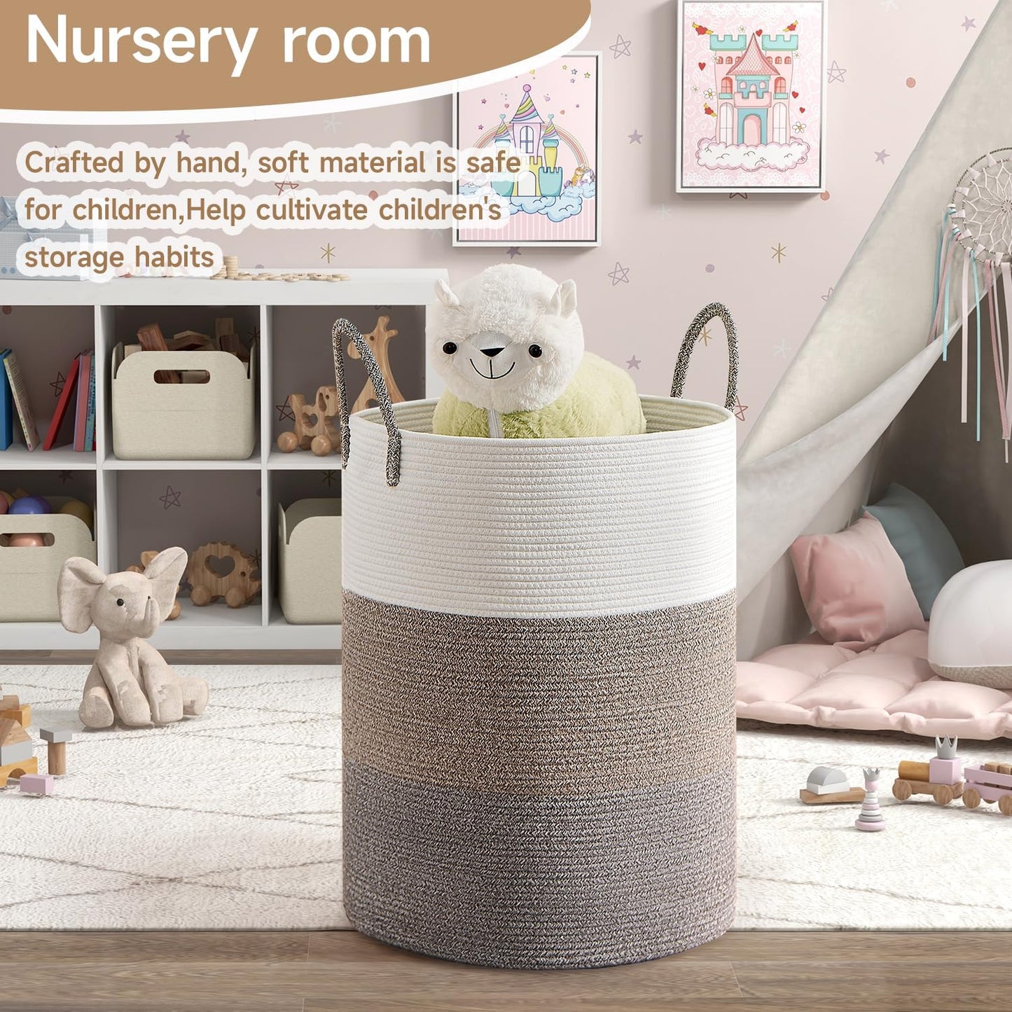 CLHMILY&Z 100L Laundry Basket Round Storage Rope Basket - 18.1x24 Inches - Laundry Hamper in Bedreoom and Mutil Storage Bin for Blankets, Toys, and Nursery Essentials