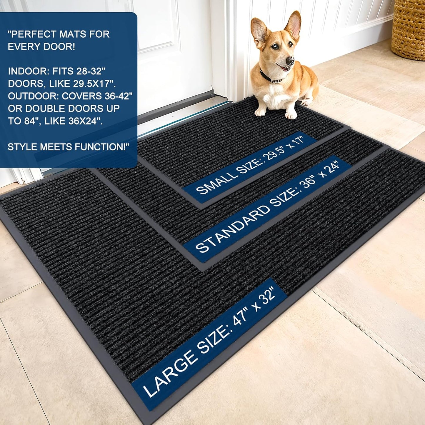 OLANLY Front Door Mat Indoor Outdoor Entrance, Waterproof Heavy Duty Doormat, Fade Resistant, Low Profile, Easy Clean Patio Porch Welcome Floor Mats for Entry, 35x23, Black