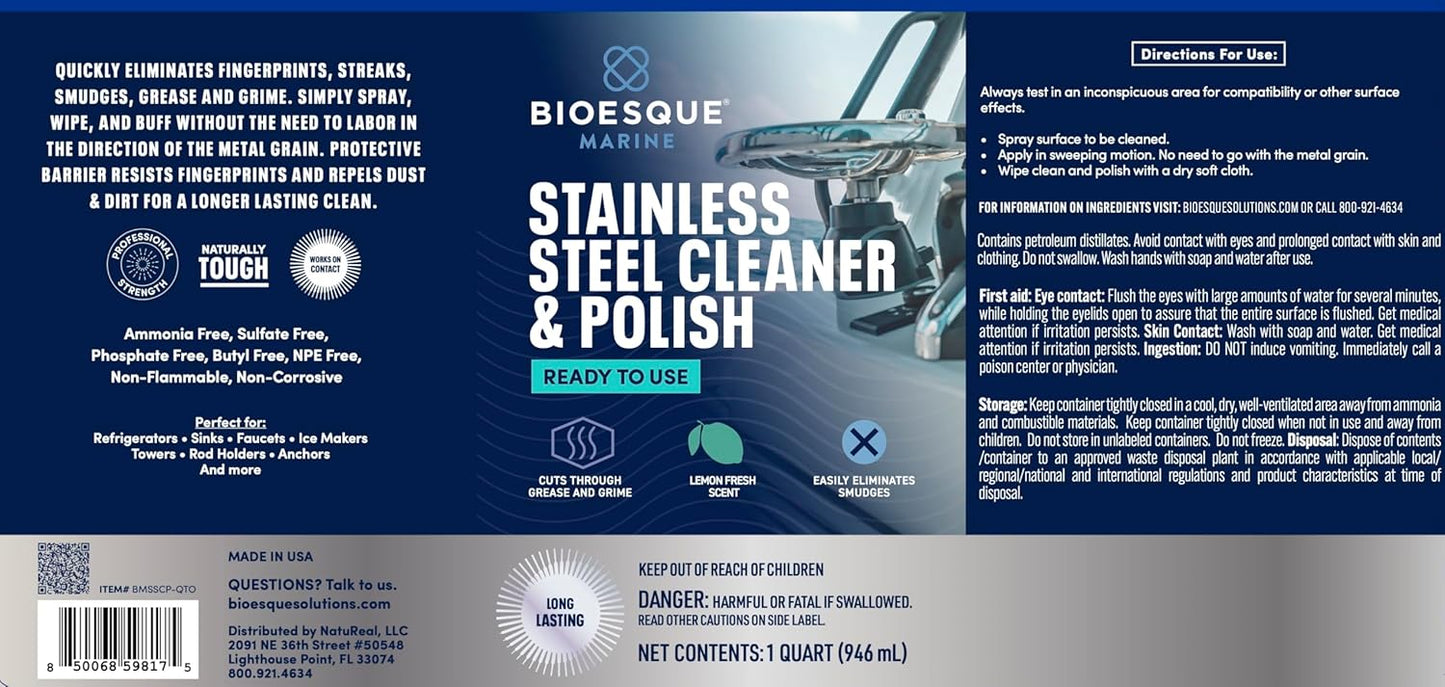 Bioesque Marine Stainless Steel Cleaner & Polish, 32 Fluid Ounce (Pack of 1)