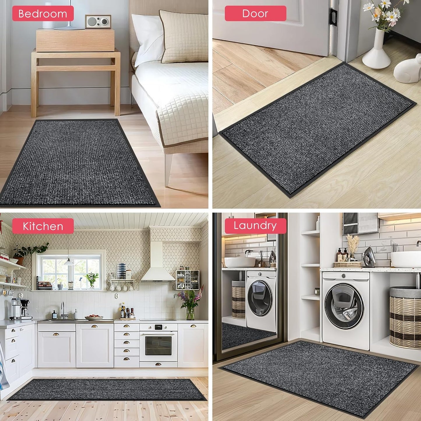 Kuyal Front Door Mat, 3'x6' Indoor Outdoor Entrance Mat, Commercial Floor Mats Inside Outside Entrance, Heavy Duty Durable Welcome Mats, Rubber Backing Non Slip Outdoor Mats for Entryway,Dark Gray