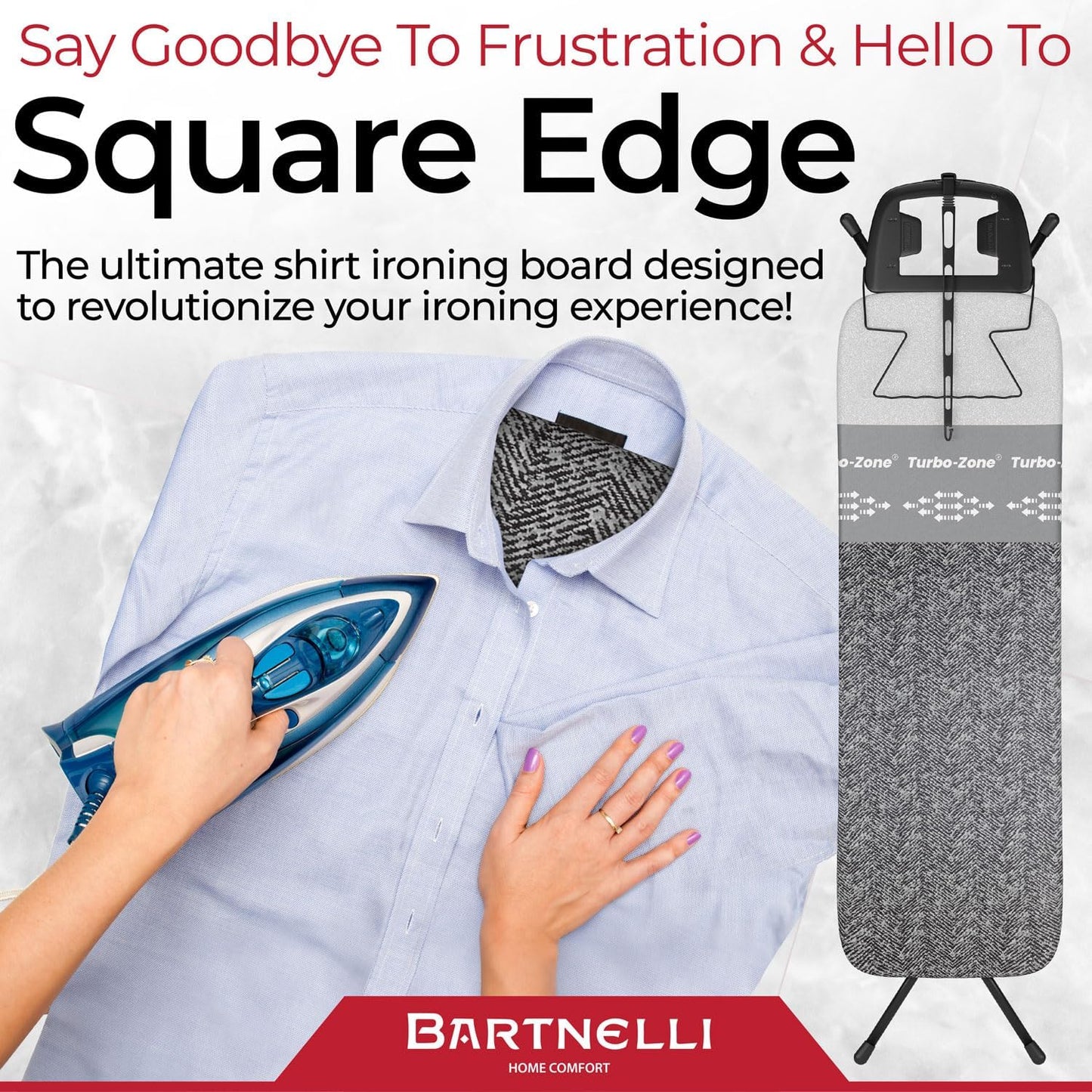 Bartnelli Heavy Duty Ironing Board 48x15 | Designed & Made in Europe with Patent Technology, Turbo & Park Zone