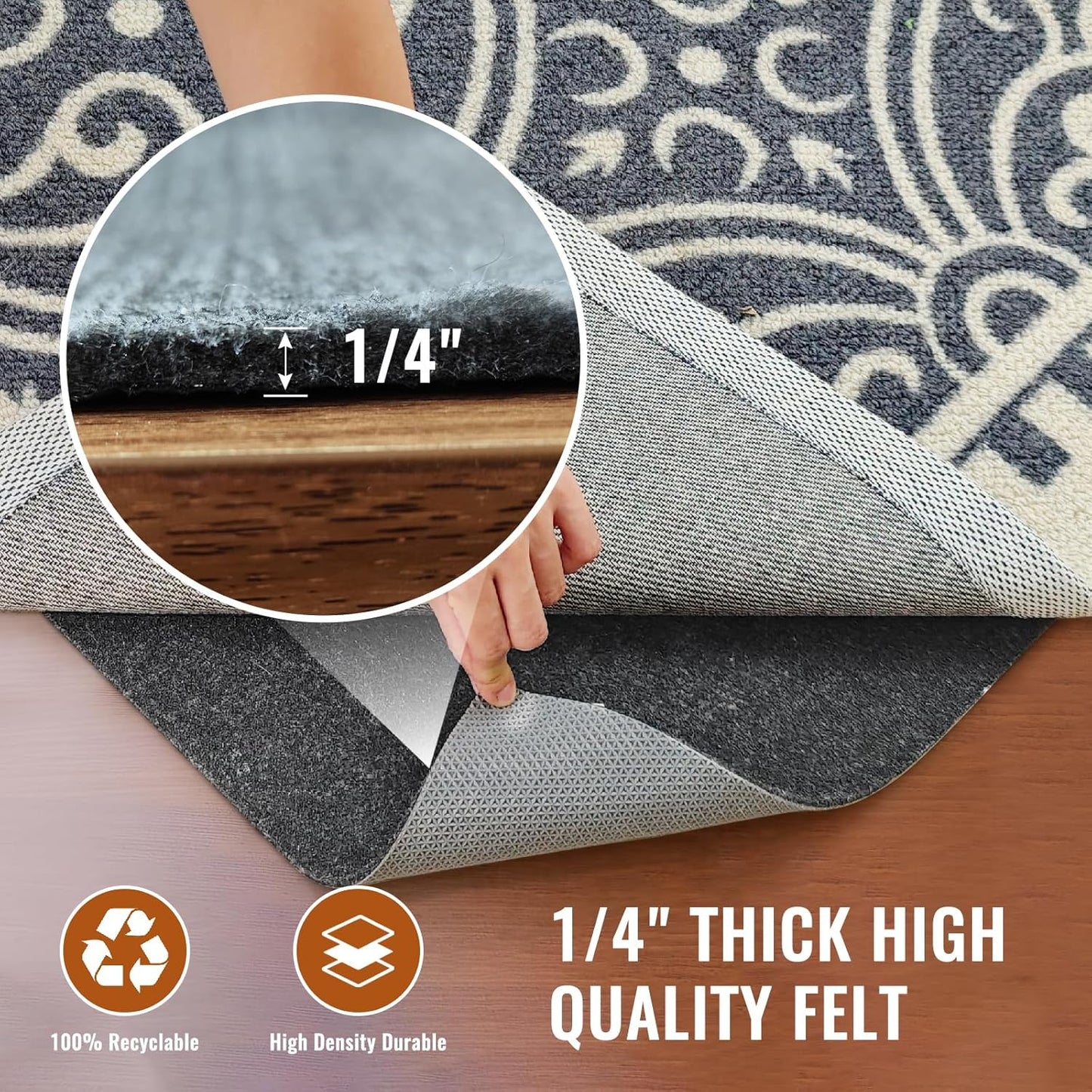 Felt Rug Pad, 2 x 8 Ft Rubber Non-Slip Rug Pad Gripper, Keep Rugs Secure and in Place, Extra Strong Under Carpet Mat Cushion - for All Floors
