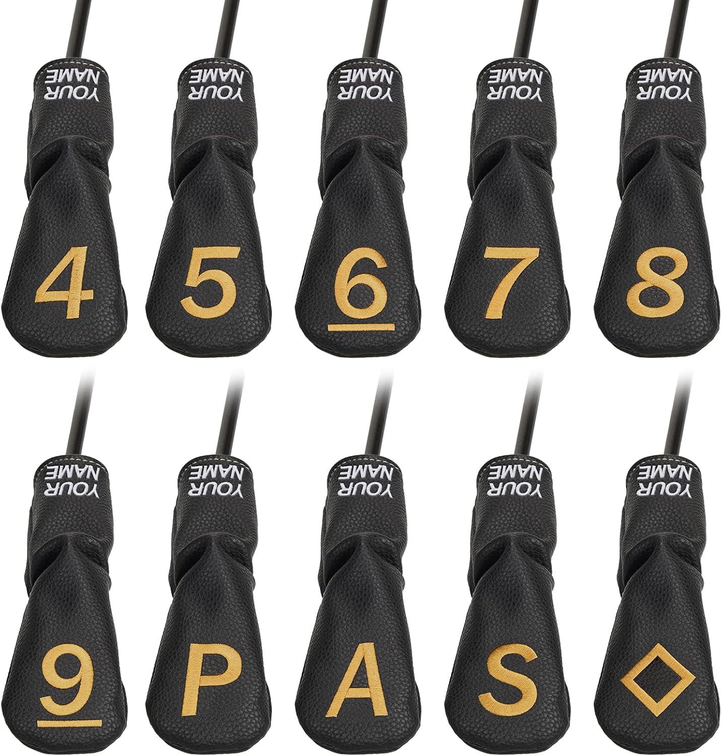 10pcs /Set Black Hybrid Iron Head Covers Protector with Large Gold No.