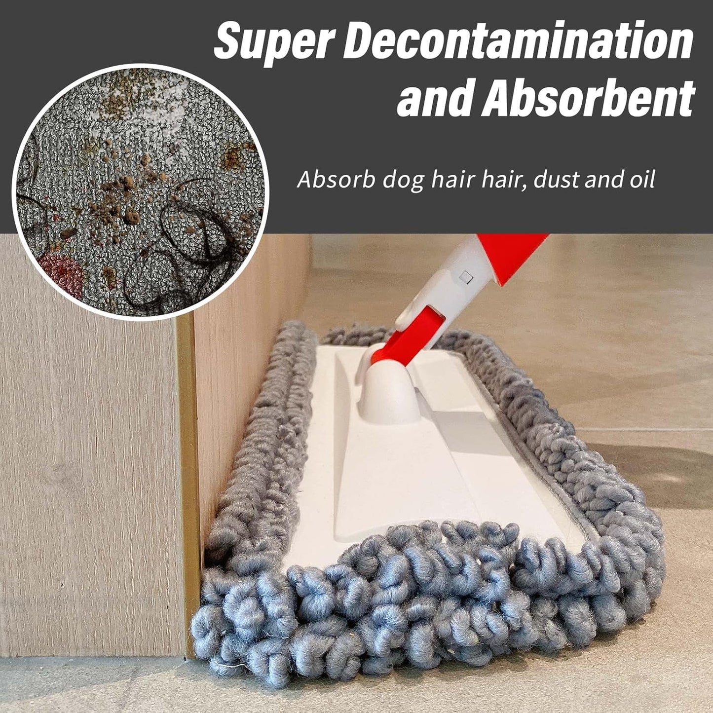 16.5 inch Mop Pads Refills, 3 Pack Microfiber Reusable Replacement Mop Pads Flat Replacements Heads for Wet Or Dry Floor Cleaning and Scrubbing, Grey Tassel Cloth