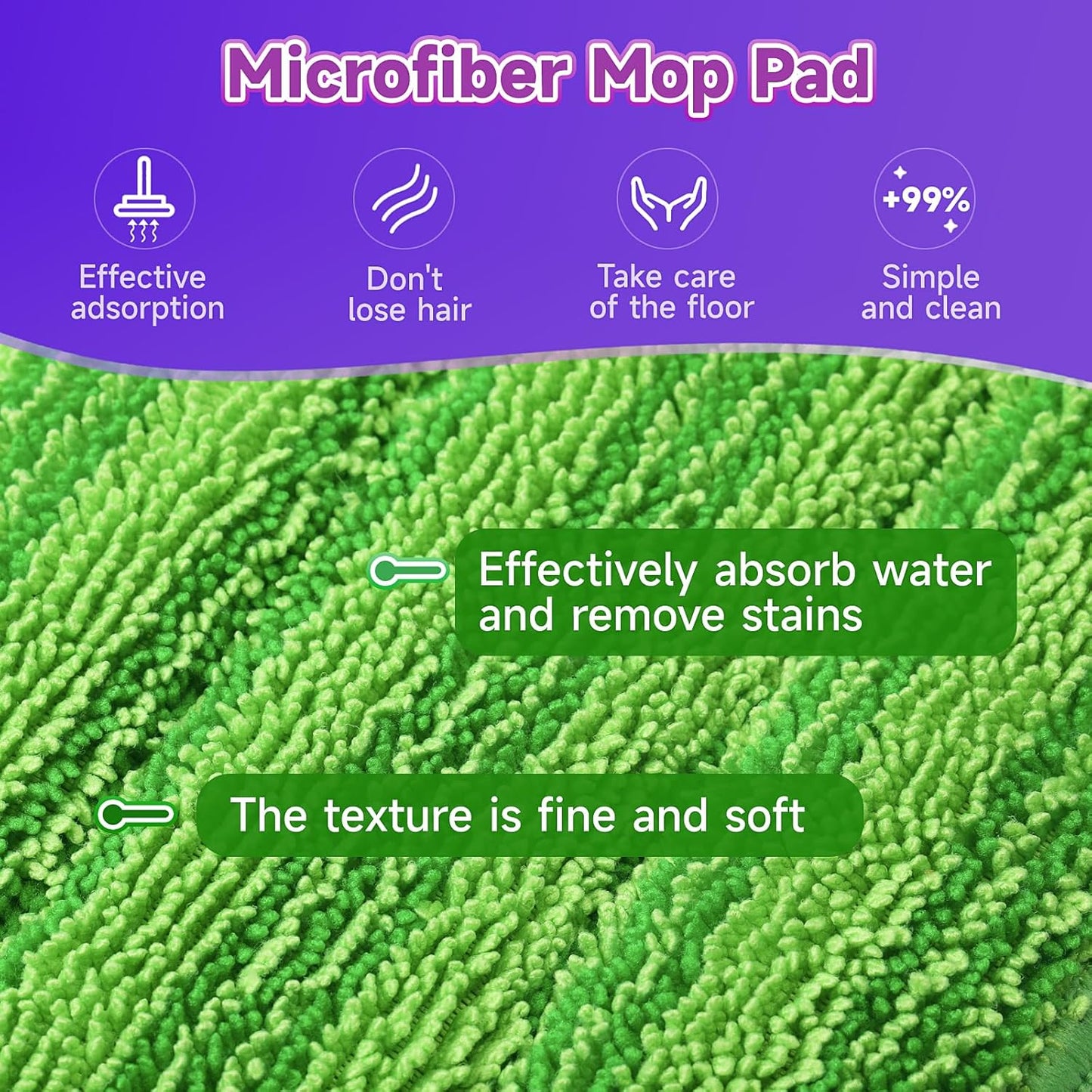 8 Pack Reusable Mop Pads Compatible for Swiffer PowerMop,Microfiber Mop Pads for 13-15'' Spray Mop, Floor Mop Pads Refills for Swiffer, Machine Wash,Green(Not Included Mop)