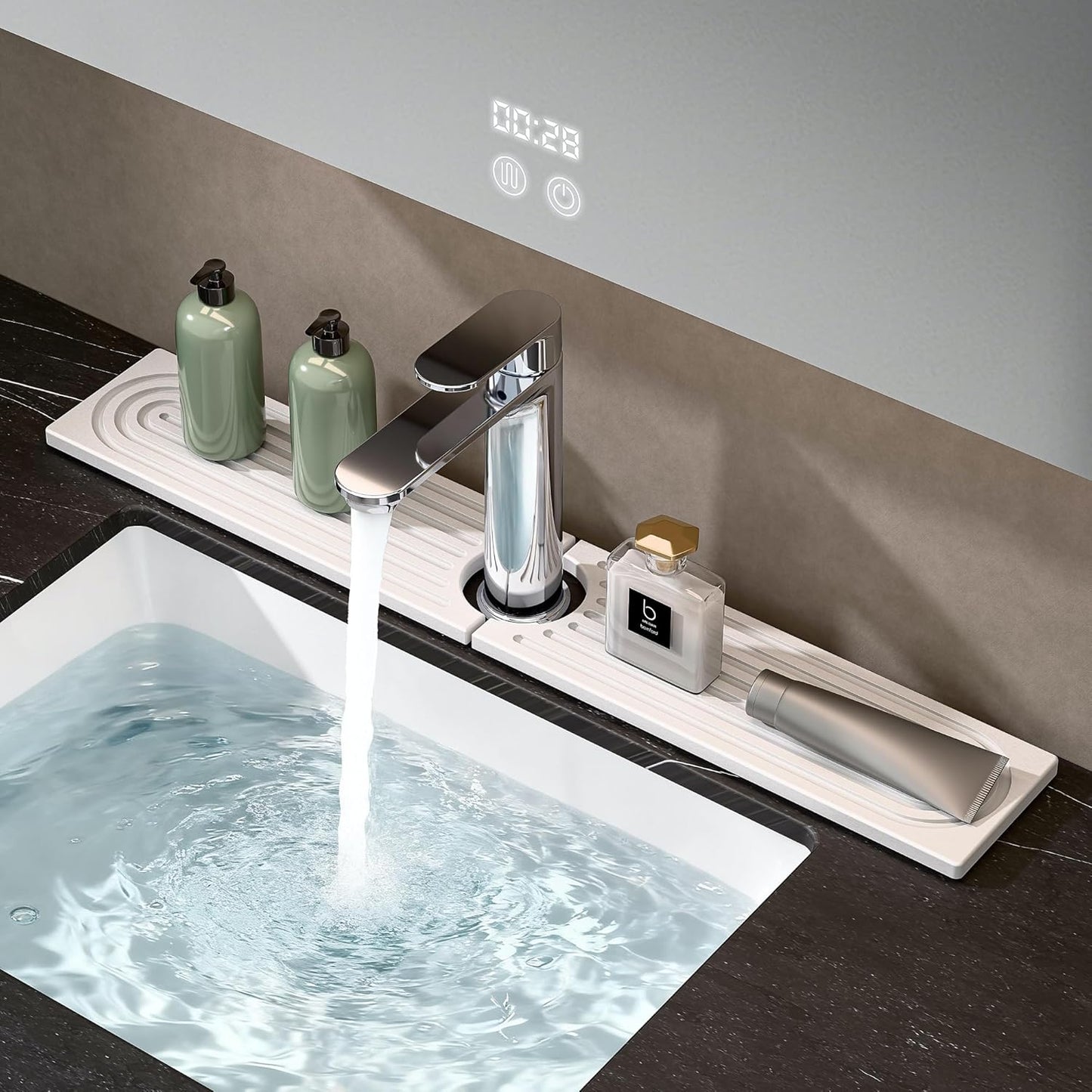 Kitchen Sink Faucet Mat - Water Absorbing Stone Drying Tray(WHITE) 23.6"