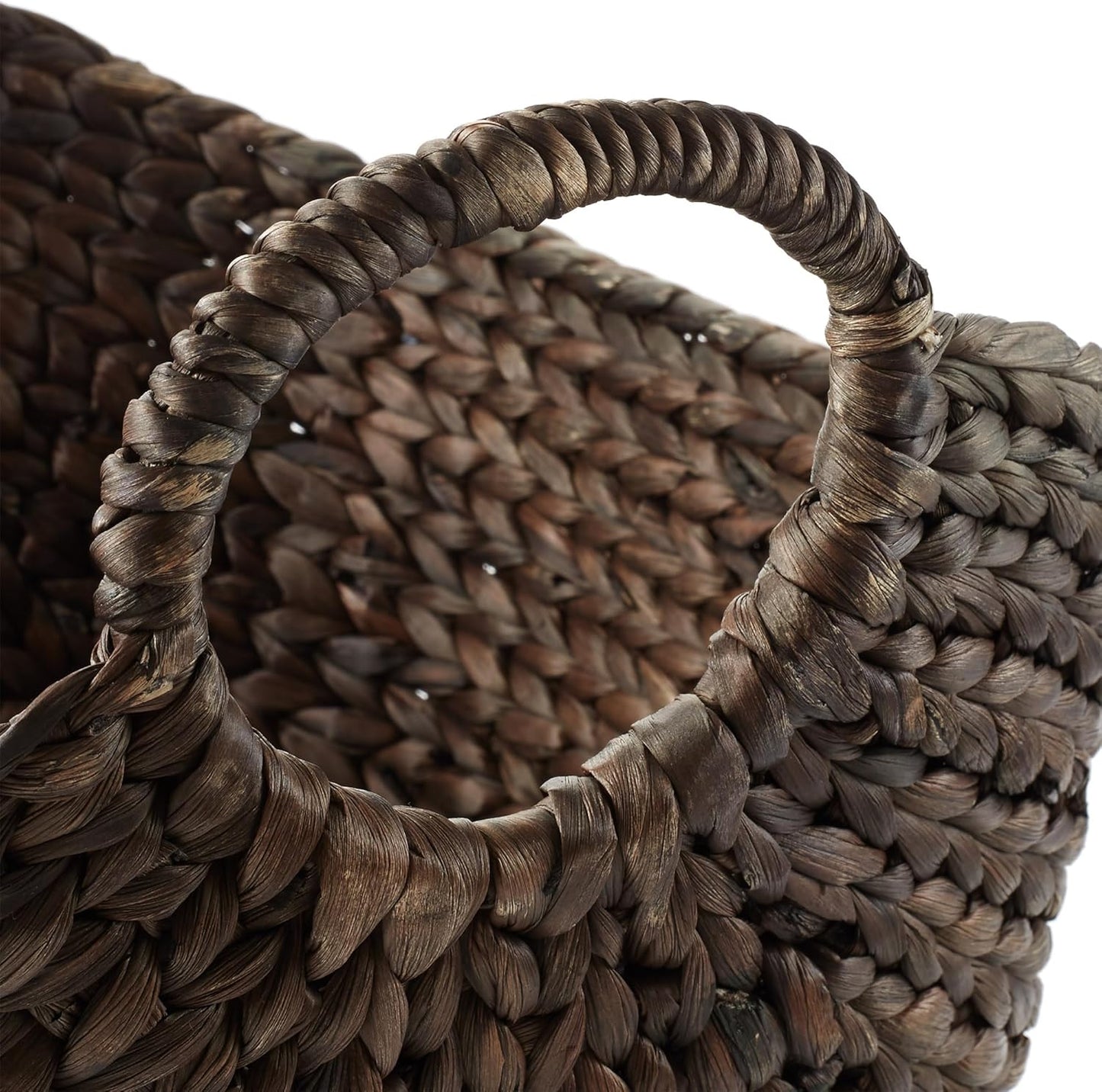 Casafield Large Laundry Boat Basket with Handles - Espresso, Woven Water Hyacinth Multipurpose Storage Organizer for Throw Blankets, Bathroom, Bedroom, Living Room