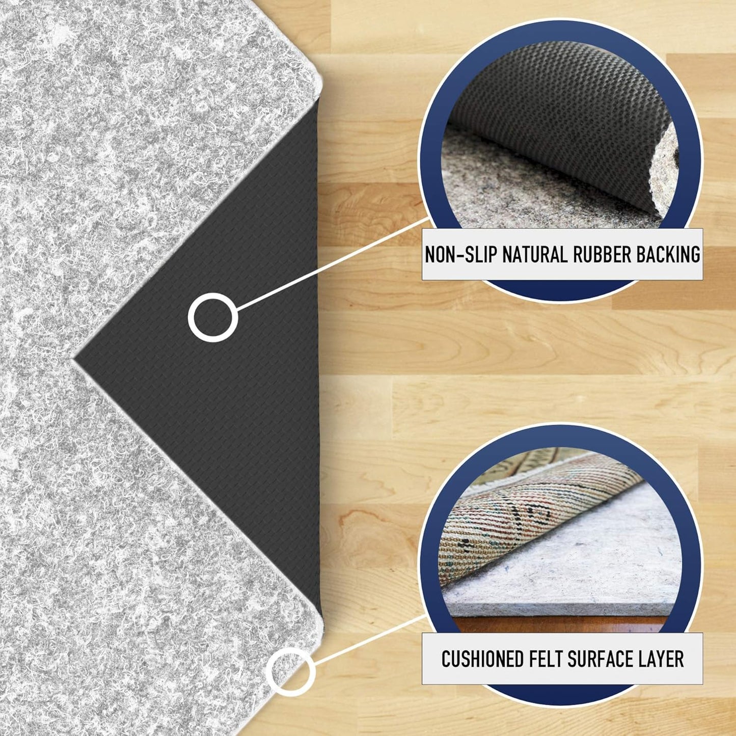 RUGPADUSA - Dual Surface - 2'6" x 7' - 1/4" Thick - Felt + Rubber - Non-Slip Backing Rug Pad - Safe for All Floors