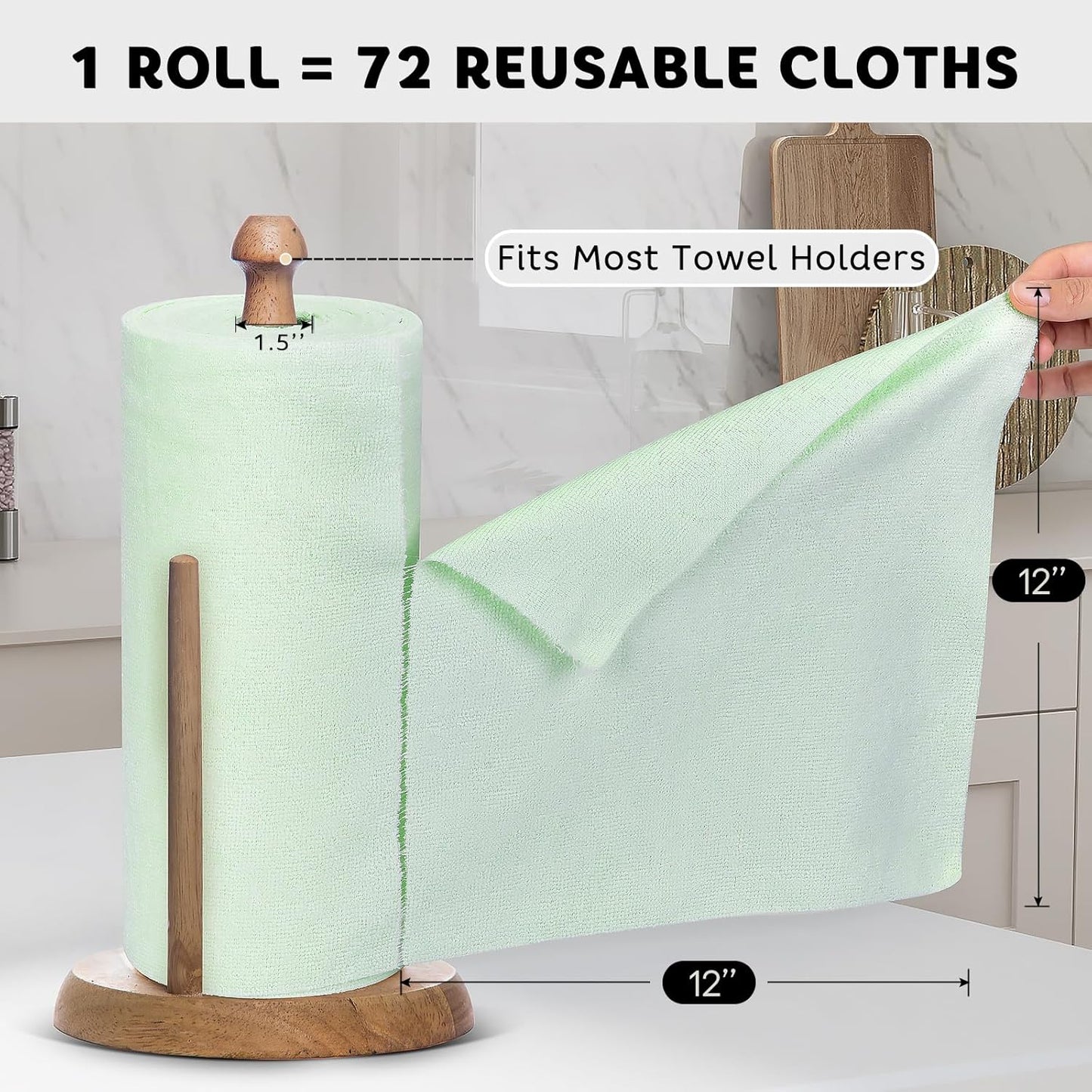 Matthew Microfiber Cleaning Cloth Roll 72Pack (12" x 12") Reusable Paper Towels&Washable Tear Away Towels,Ultra Water Absorbent Lint&Streak Free Cleaning Rags for Glass,Dishwash,Bathroom,Cars-Green