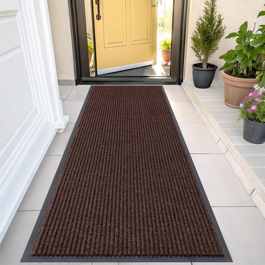 OLANLY Front Door Mat Indoor Outdoor Entrance, Waterproof Heavy Duty Doormat, Fade Resistant, Low Profile, Easy Clean Patio Porch Welcome Floor Mats for Entry, 47x23, Brown