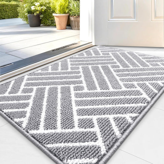 OLANLY Indoor Door Mat, 32x20 Inch, Dirt Resistant and Absorbent, Non-Slip Rubber Backing Floor Mats, Easy Clean Low-Profile Doormat for Entryway, Front Door, and Inside Entrance, Light Grey