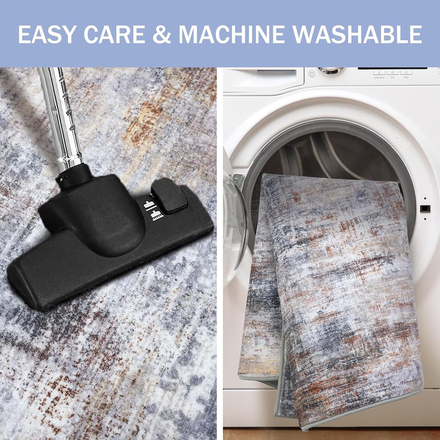 IOHOUZE Abstract Area Rug 4x6 Ft Washable Rugs for Entryway Indoor, Non Slip Small Living Room Rugs Printed Faux Wool Throw Rug, Floor Carpet for Kitchen Nursery Playroom, Orange Grey