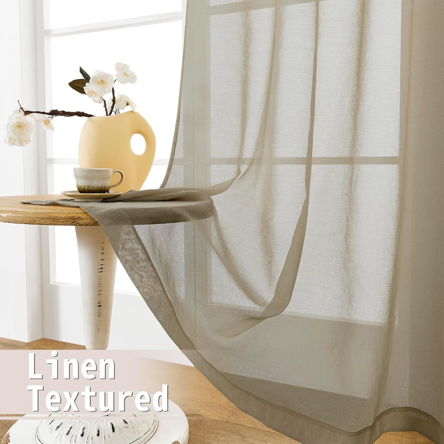 Tollpiz Sheer Door Curtain Closet Linen Textured Curtains Sheer Doorway Light Filtering Voile Patio Glass Door Rod Pocket Curtain French Door, 54 x 72 inches Long, Taos Taupe, Set of 1 Panel