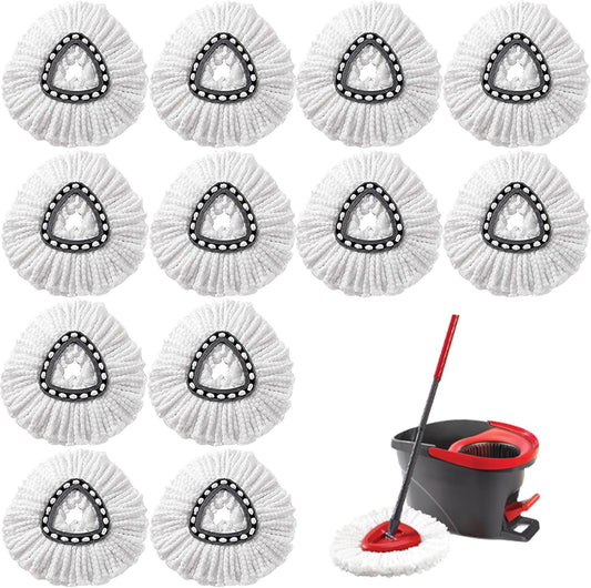 12Pcs Spin Mop Replacement Heads, White Large 360° Easy Wring Spin Mop 100% Microfiber Refill, Easy Cleaning Spin Mop Heads, Deep Clean, Machine Washable for Easy House Cleaning Floor Mopping