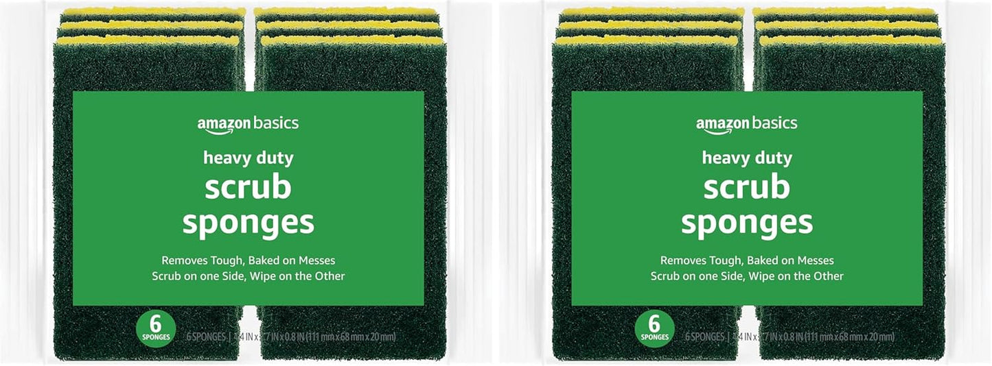 Amazon Basics Cleaning Sponges, Multipurpose, Heavy Duty Scrub Sponges, Yellow/Green, 12-Pack (2 Packs of 6)