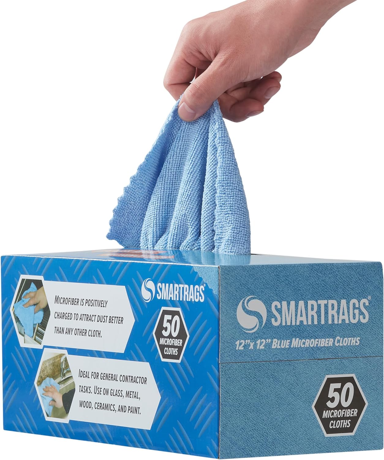 Arkwright Smart Rags in Box - (Bulk Case of 400) Lint Free Microfiber Cleaning Cloth, Scratch & Streak-Free, Dispensable Wash Towels for Cars, Window Glass, and Auto Shop, 12 x 12 in, Blue