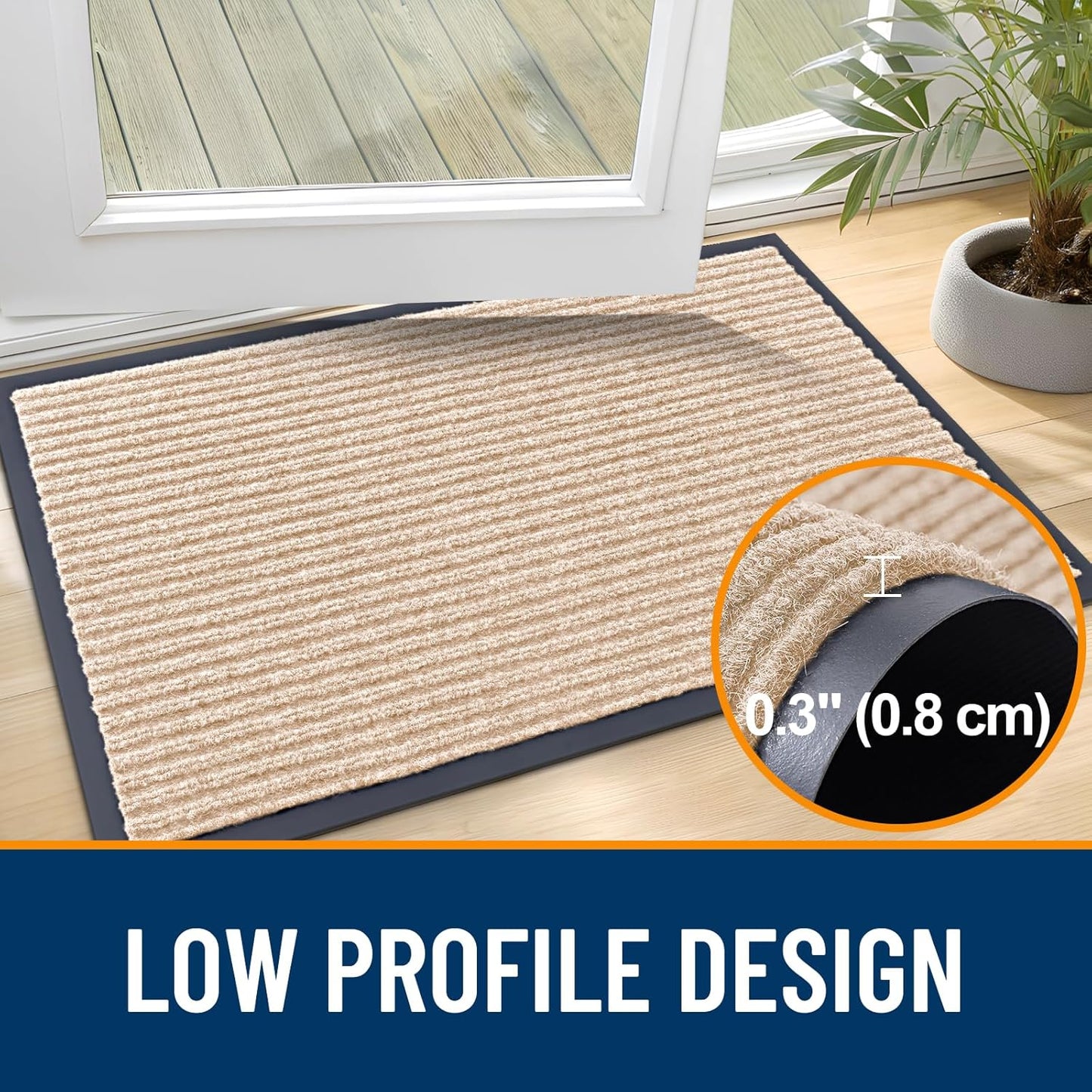 OLANLY Front Door Mat Indoor Outdoor Entrance, Waterproof Heavy Duty Doormat, Fade Resistant, Low Profile, Easy Clean Patio Porch Welcome Floor Mats for Entry, 59x35, Beige