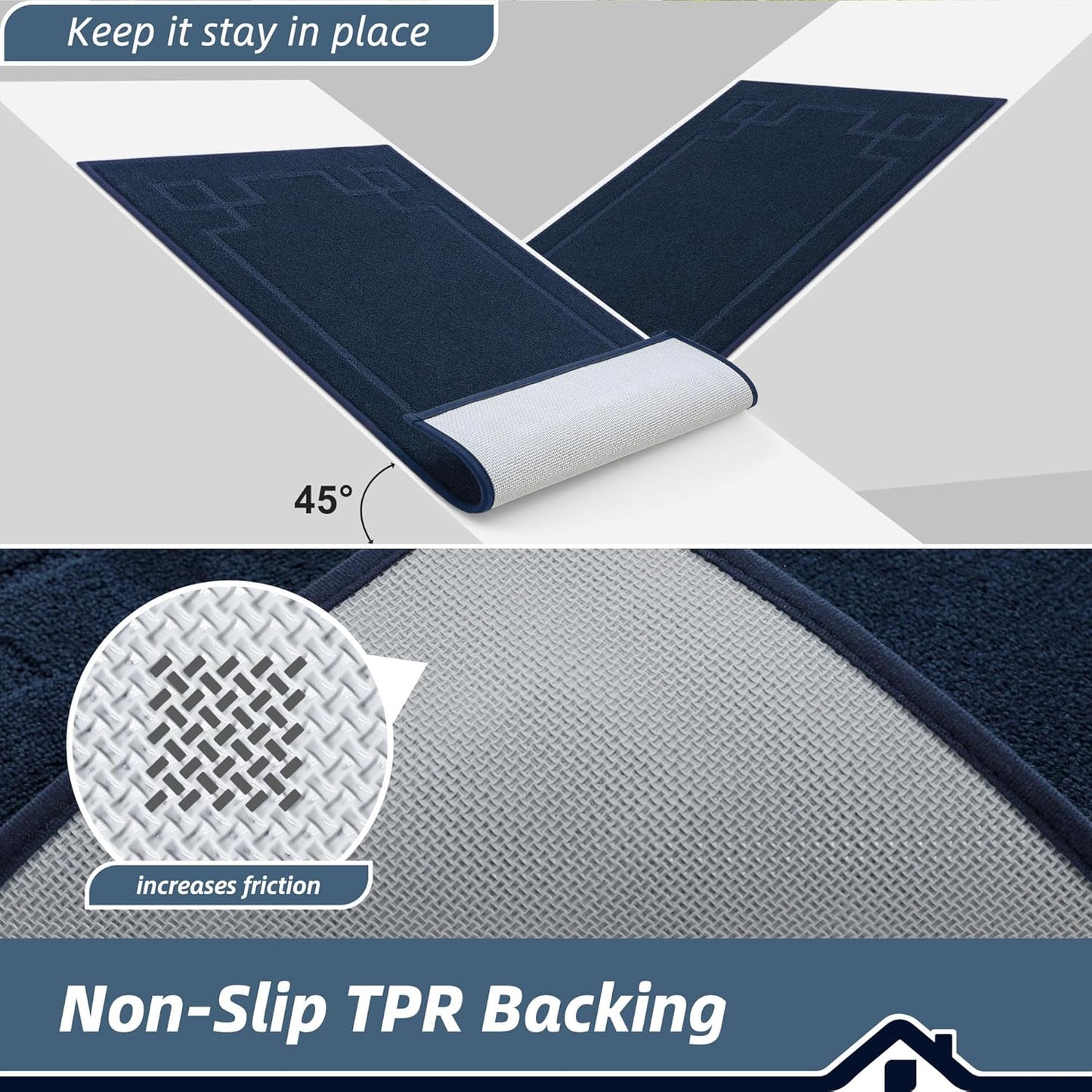 BEQHAUSE Door Mat 24" x 36", Non-Slip Door Mats Indoor Entryway Rugs Washable Low-Profile Absorbent and Stain Resist Floor Mats, Dog Door Mat for Front Back Door, Muddy Wet Shoes & Paws, Navy Blue