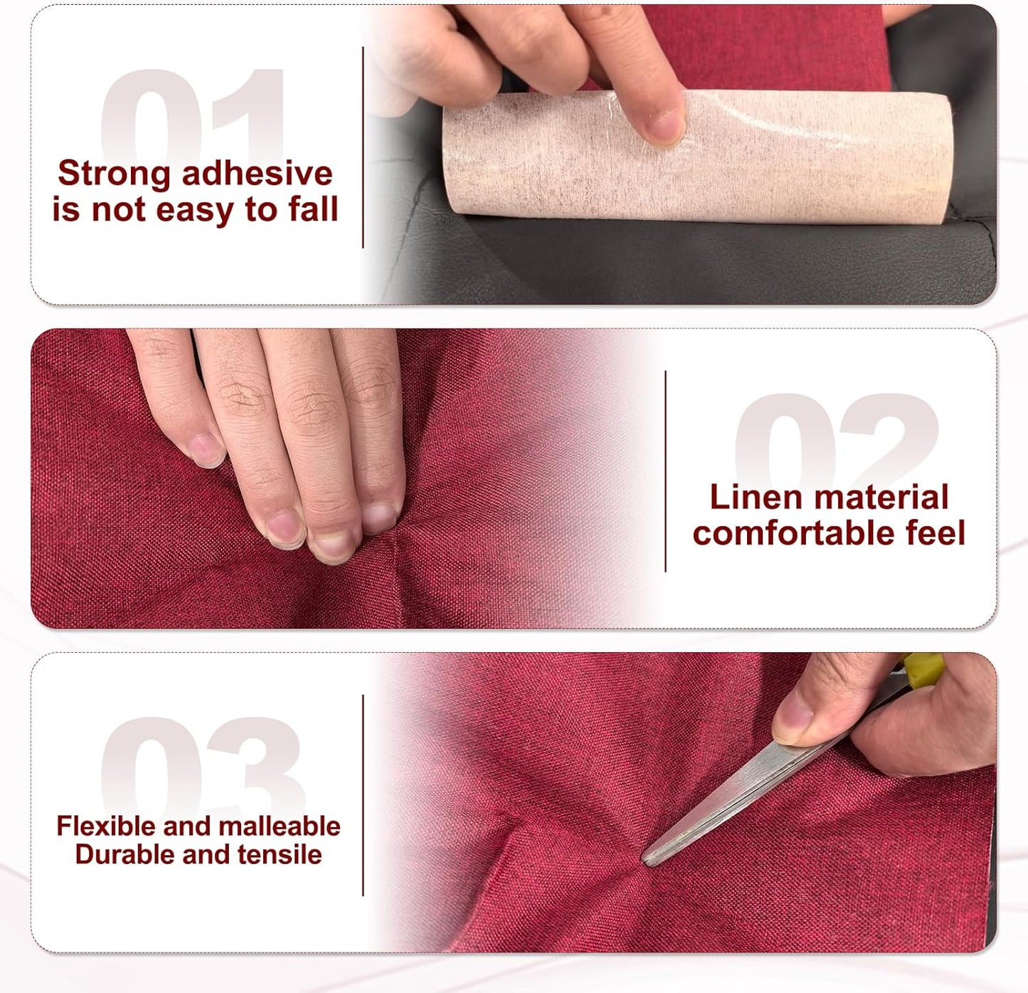 PATIKIL 70x6.2 Inch Linen Repair Tape, Repair Fabric Patch Self Adhesive Couch Patch Line Repair Patch for Furniture Sofa Car Seats Office Chairs, Yellow Brown