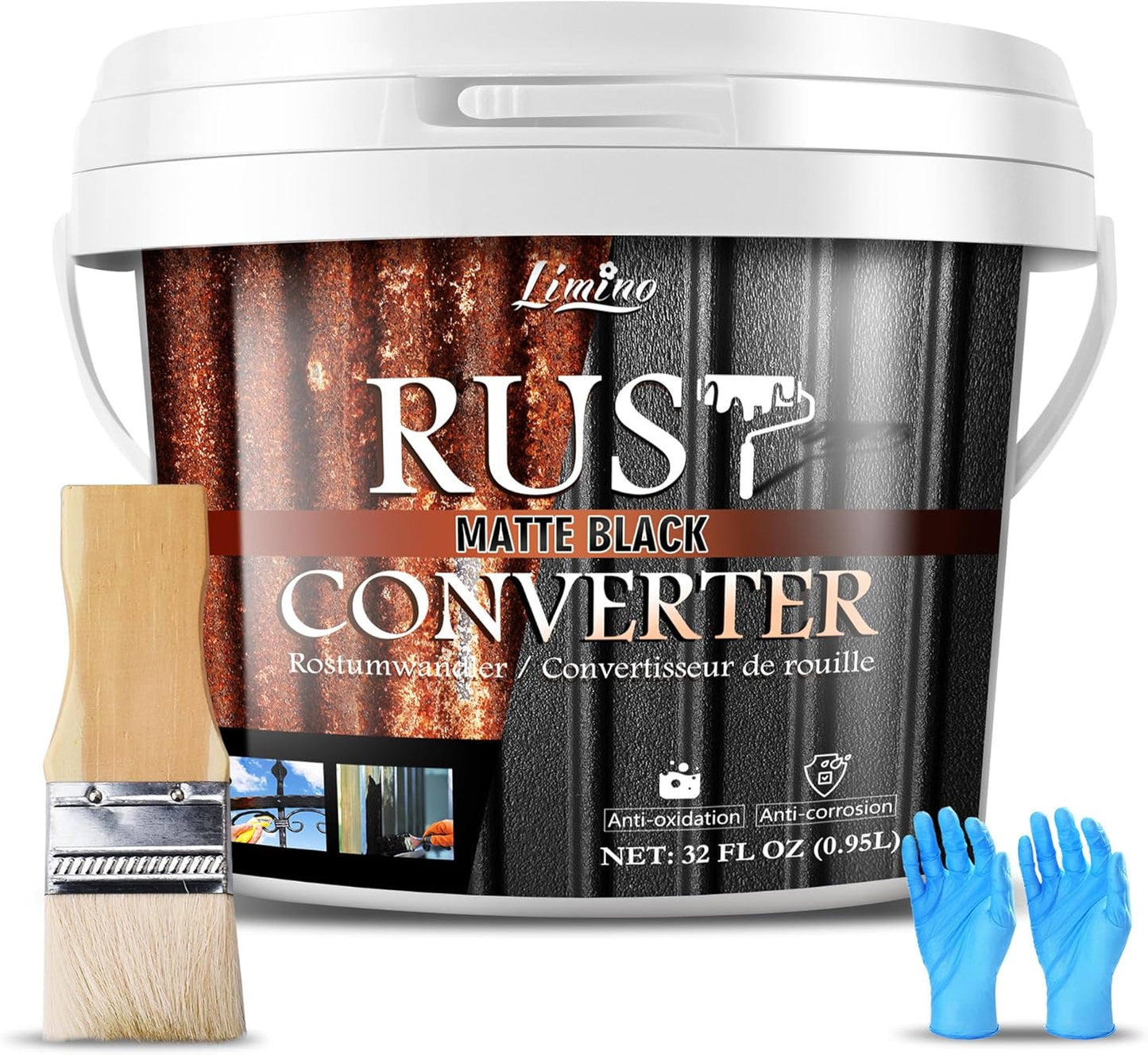 Rust Converter for Metal - Black Metal Primer and Rust Remover, Reformer ＆ Encapsulator, Long-lasting Anti-Rust Effect, Inhibitor Paint for Cars and Various Surfaces - 32 fl. oz