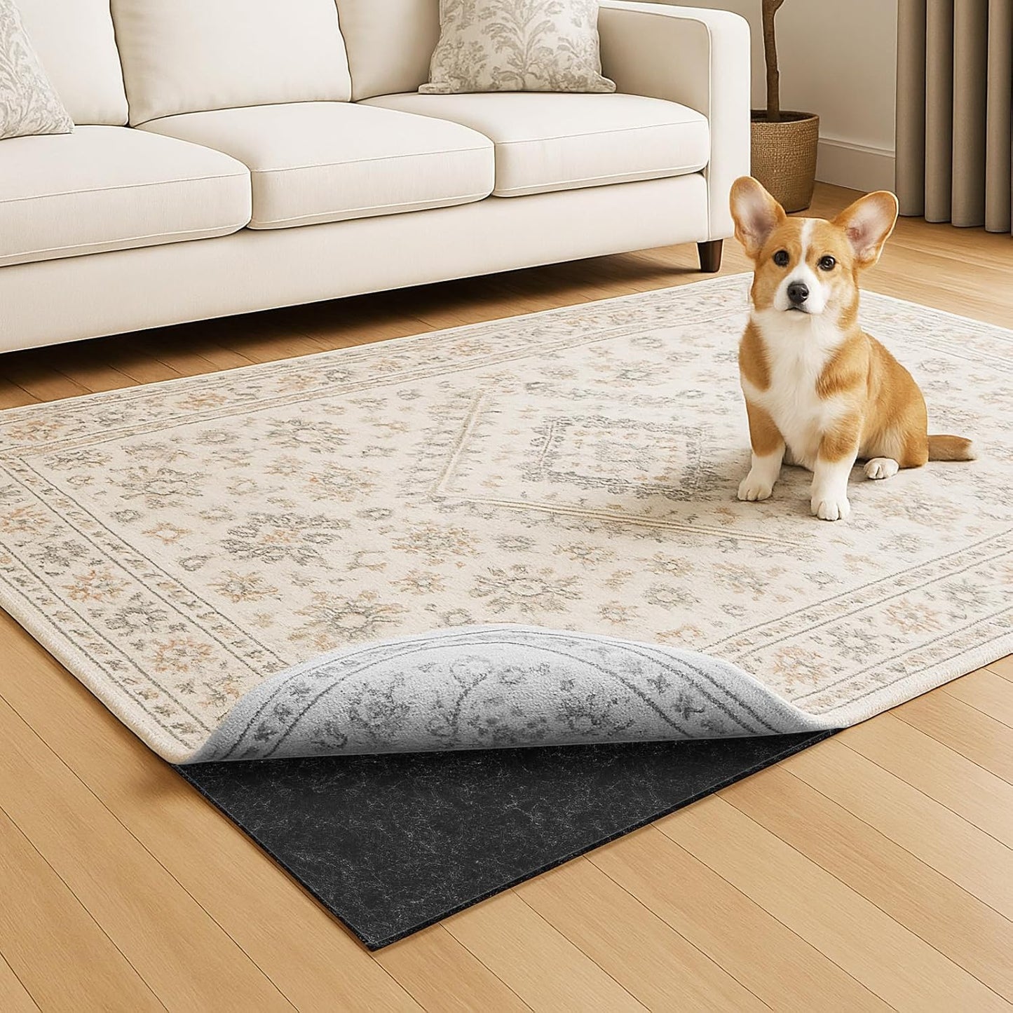 Warmstar 6x9 FT Non Slip Rug Pad,100% Waterproof Felt Rug Pad for Hardwood Floors,1/4” Thick Soft Carpet Pad with Natural Rubber Backing, Secure Grip & Floor Protection