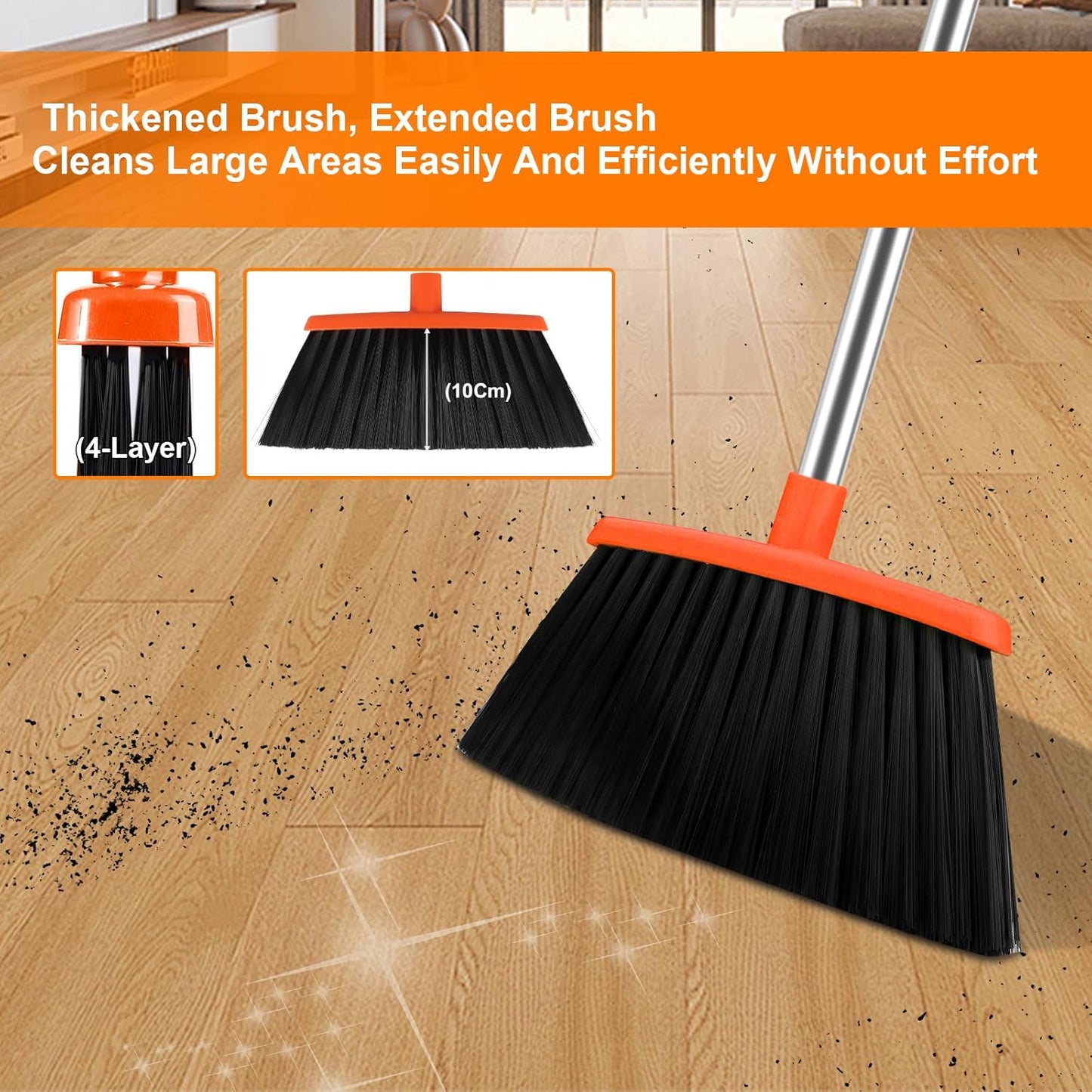 Broom and Dustpan Set for Home, Broom with Dustpan Combo Set, 51" Long Handle Dust Pan Set for Household