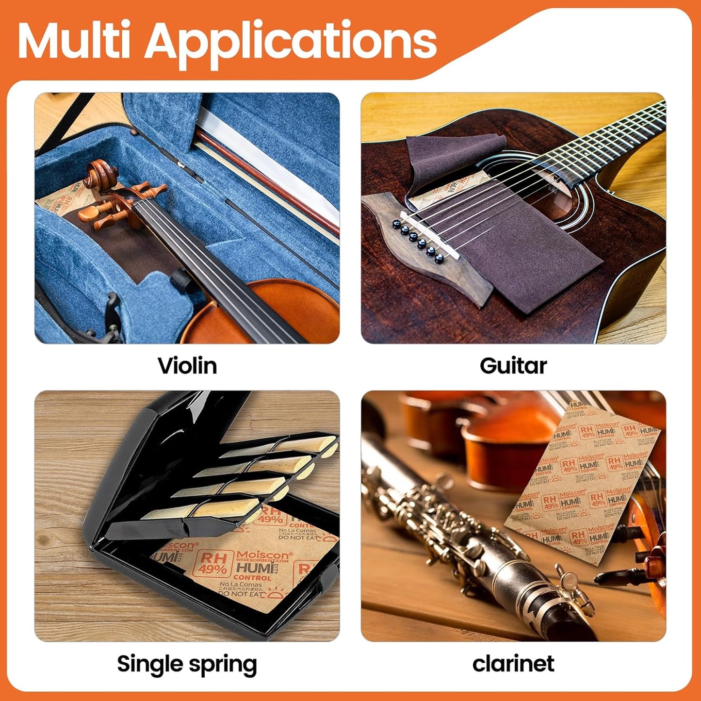 49% Two-Way Humidity Control Packs for Guitars & Wooden Instruments - 70g Moisture Absorbers Acoustic Guitar Humidifier for Case Maintenance - Individually Wrapped Hydration Packets[5 PACK]