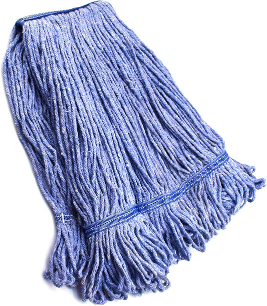 String Mop Heads Replacement Heavy Duty Commercial Grade Blue Cotton Looped End Wet Industrial Cleaning Mop Head Refills (1, Large)