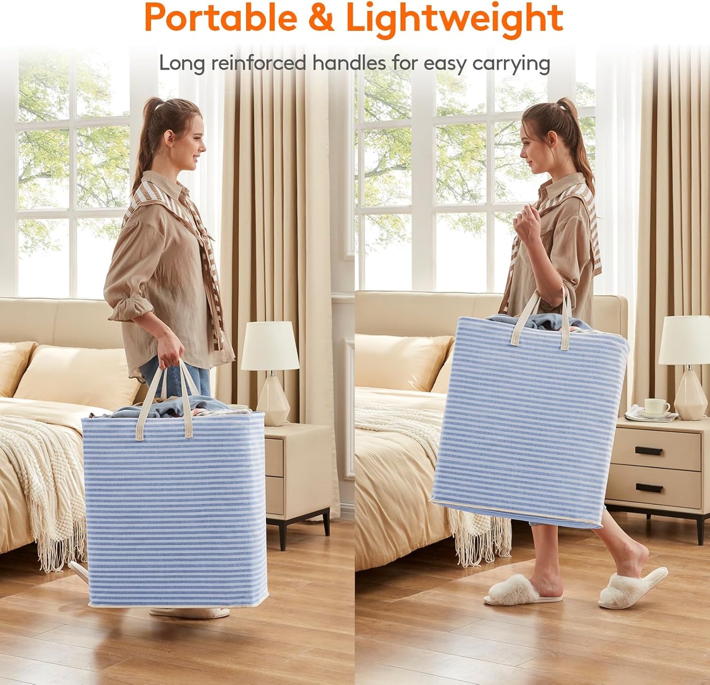 Lifewit Laundry Hamper Large Collapsible Laundry Basket, Freestanding Waterproof Clothes Hamper Storage with Easy Carry Handles for Clothes in Bedroom Bathroom College Dorm for Adults, Blue, 100L