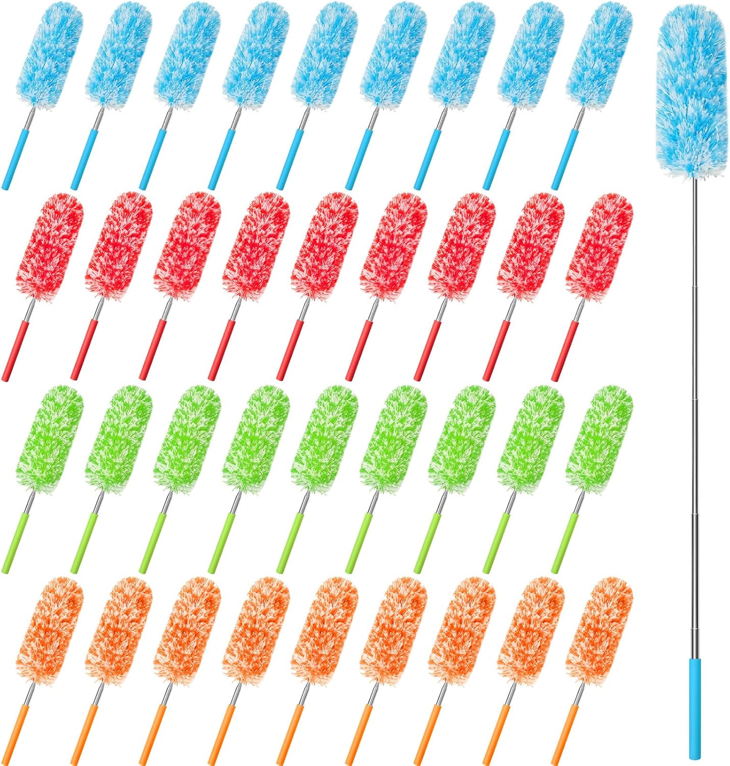 Tanlade 36 Pcs Microfiber Feather Duster for Cleaning 13-31 Inch Extendable Cobweb Dusters Ceiling Fan Duster Washable Bendable Tool for Office Car Window Furniture (Bright Color)