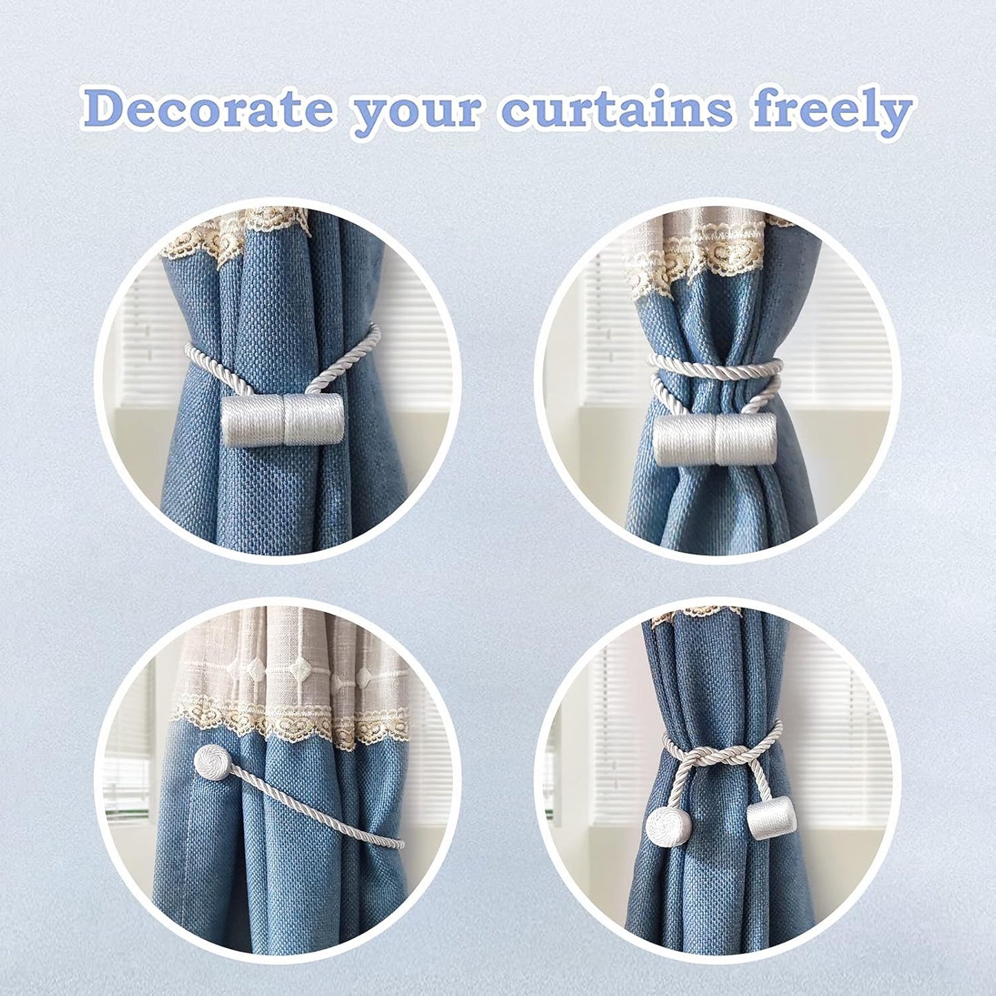Hion Magnetic Curtain Tiebacks White 2pcs, Curtain Tiebacks Buckles Holdbacks Holders Hooks Clip for Home Bedroom Office Decorative Curtain