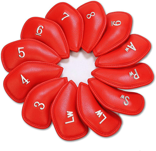 FINGER TEN Premium Synthetic Leather Stylish Iron & Wedge Golf Head Covers Value 12 Piece Set, Embroidered Labels & Fits Most Clubs Gift Set, Travel Protection Accessories