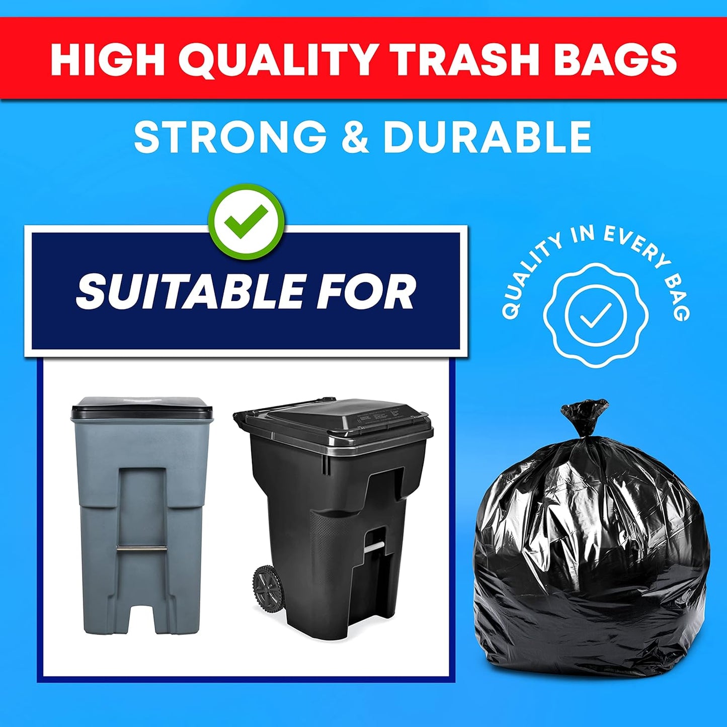 95-96 Gallon Trash Bags Heavy Duty (25 Bags w/Ties Value pack) Extra Large Trash Bags, 90 Gallon, 95 Gallon, 96 Gallon, 100 Gallon