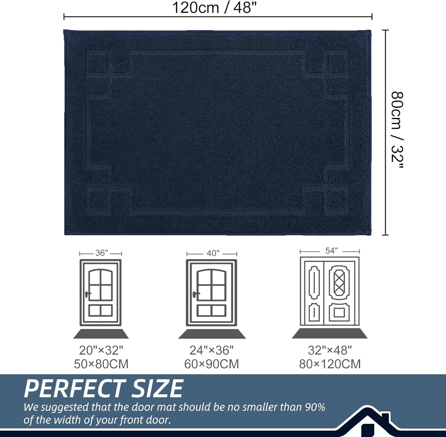 BEQHAUSE Door Mat 32" x 48", Non-Slip Door Mats Indoor Entryway Rugs Washable Low-Profile Absorbent and Stain Resist Floor Mats, Dog Door Mat for Front Back Door, Muddy Wet Shoes & Paws, Navy Blue