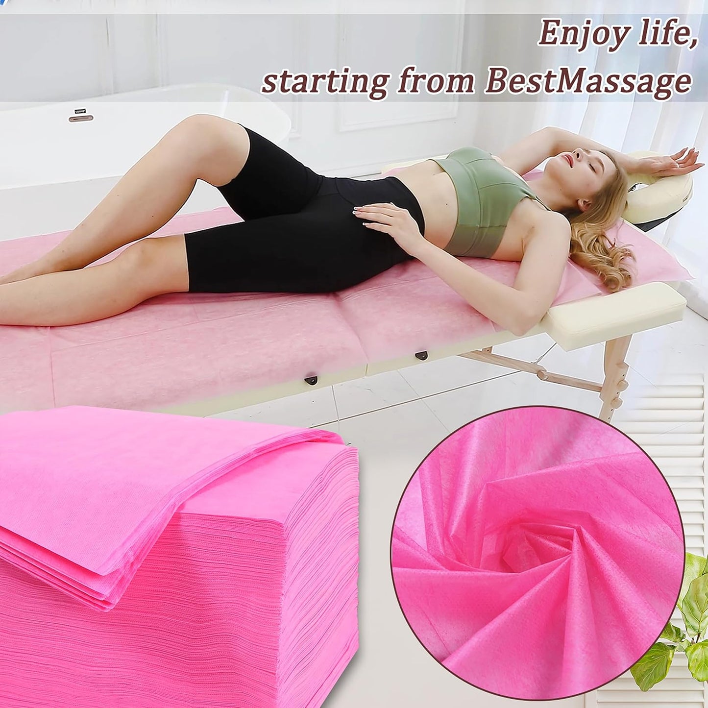 31" x 71" Disposable Bed Sheets for Massage Table Waterproof Massage Table Sheet Soft Non Woven Fabric SPA Bed Cover Breathable for Massage Beauty Tattoos 50PCS (Pink)