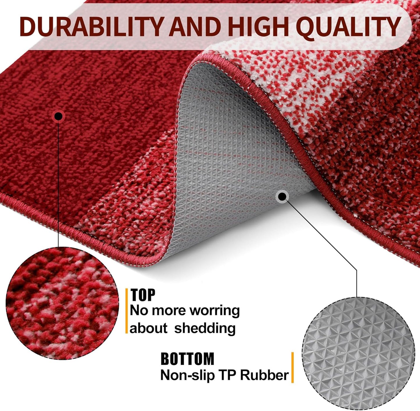 Kitinjoy Indoor Outdoor Door Mat, 71x47 Non-Slip Absorbent Dirt Trapper, Low-Profile Washable Inside Entrance Front Floor Mat, Sturdy Soft Entry Doormats for Entryway, Burgundy