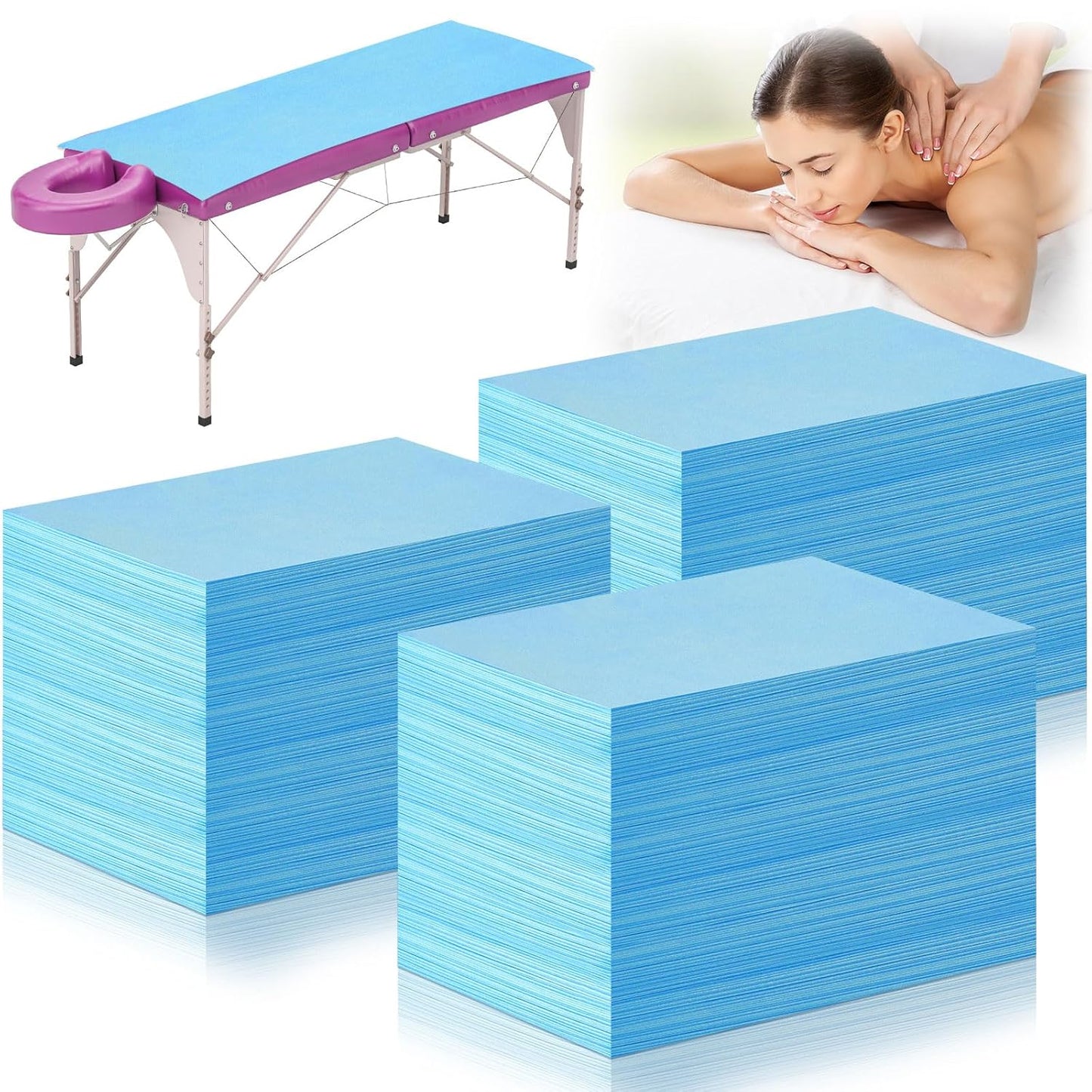 Tegeme 150 Pieces Disposable Massage Table Sheets 31" x 70" Waterproof Bed Sheets Non Woven Bed Cover for Massage Table Beauty Salons Tatto Spa Hotels(Blue)
