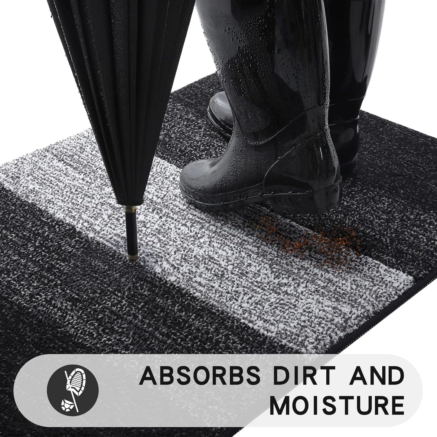 Kitinjoy Indoor Outdoor Door Mat, 48x32 Non-Slip Absorbent Dirt Trapper, Low-Profile Washable Inside Entrance Front Floor Mat, Sturdy Soft Entry Doormats for Entryway, Black