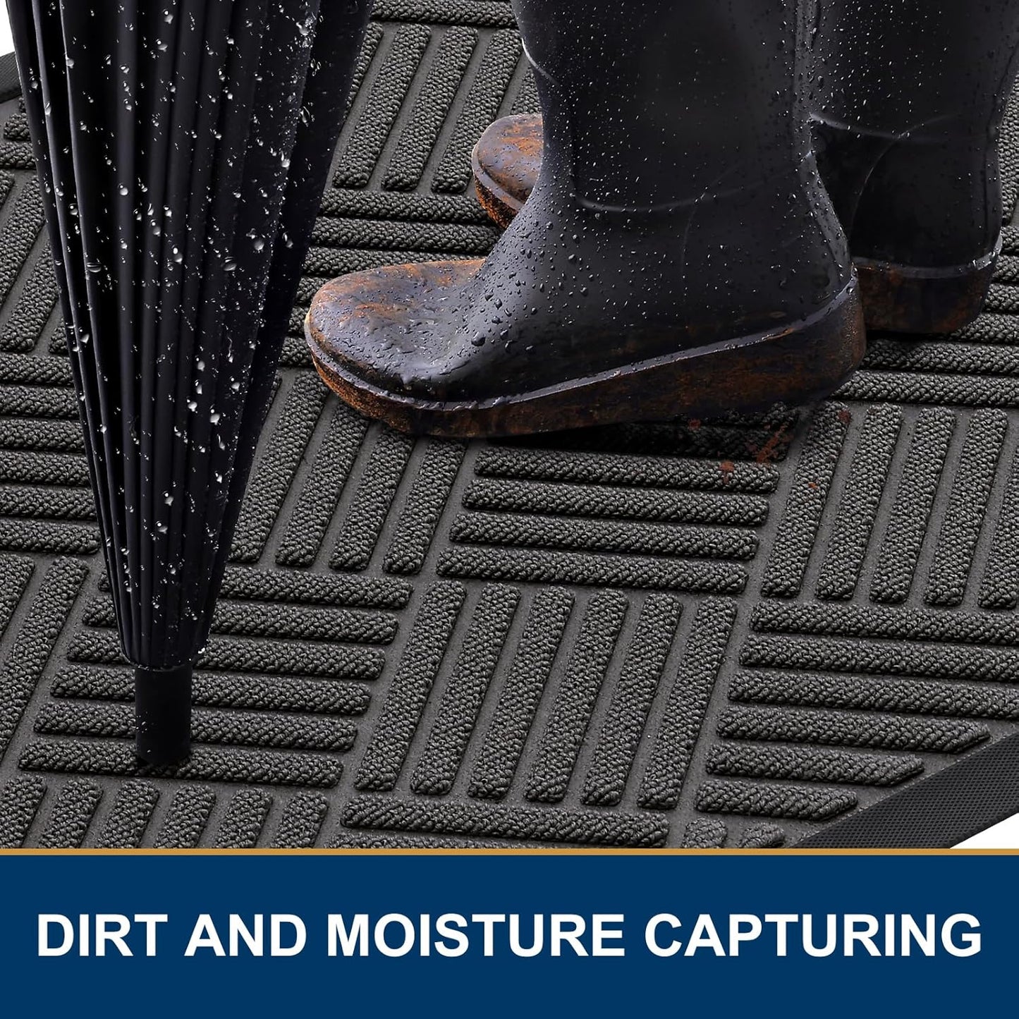 Smiry Front Door Mat Outside Entrance, Heavy Duty Outdoor Indoor Natural Rubber Doormat, Non Slip, Trap Dirt and Moisture, Easy Clean, Low Profile Patio Porch Entryway Mat, 47x17, Grey