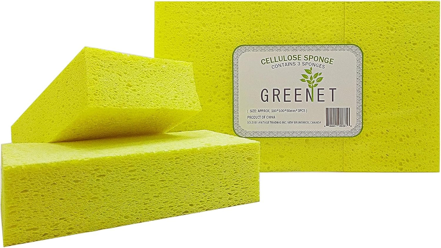 Large Natural Cellulose Cleaning Sponges (3-Pack) – Biodegradable, Absorbent, Multi-Use for Kitchen, Car & Home