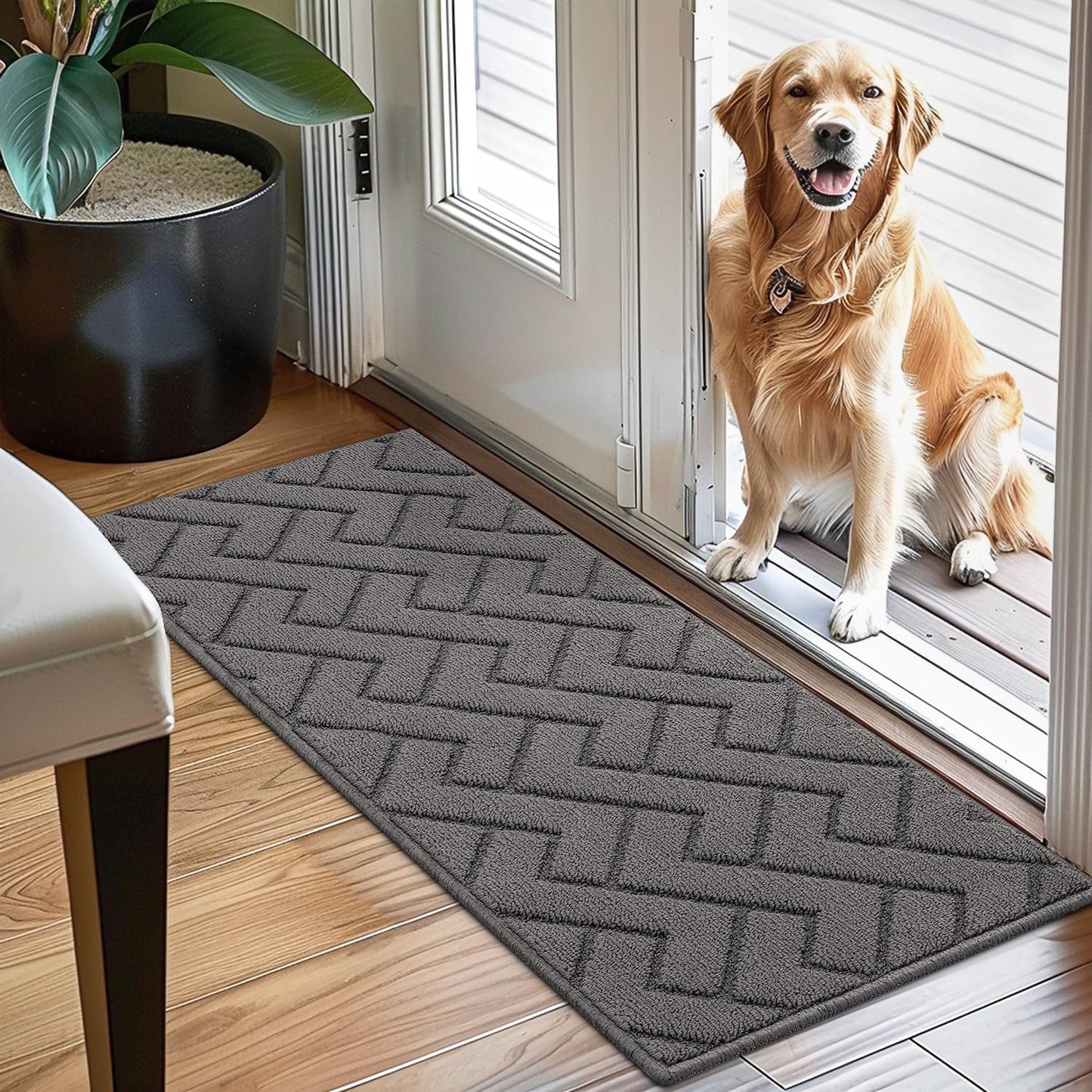 hicorfe Indoor Doormat,Front Back Door Mat Rubber Backing Non Slip Door Mats 20"x48" Absorbent Resist Dirt Entrance Doormat Inside Floor Mats for Entryway Washable Low-Profile(Grey)