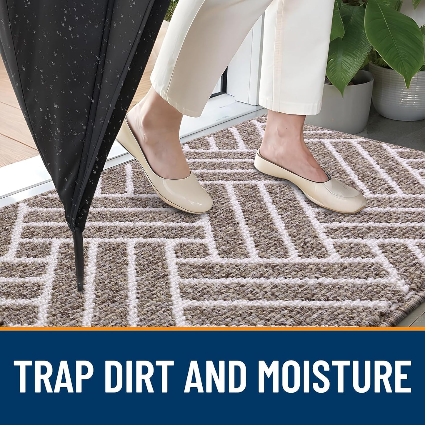 OLANLY Indoor Door Mat, 40x32 Inch, Dirt Resistant and Absorbent, Non-Slip Rubber Backing Floor Mats, Easy Clean Low-Profile Doormat for Entryway, Front Door, and Inside Entrance, Khaki