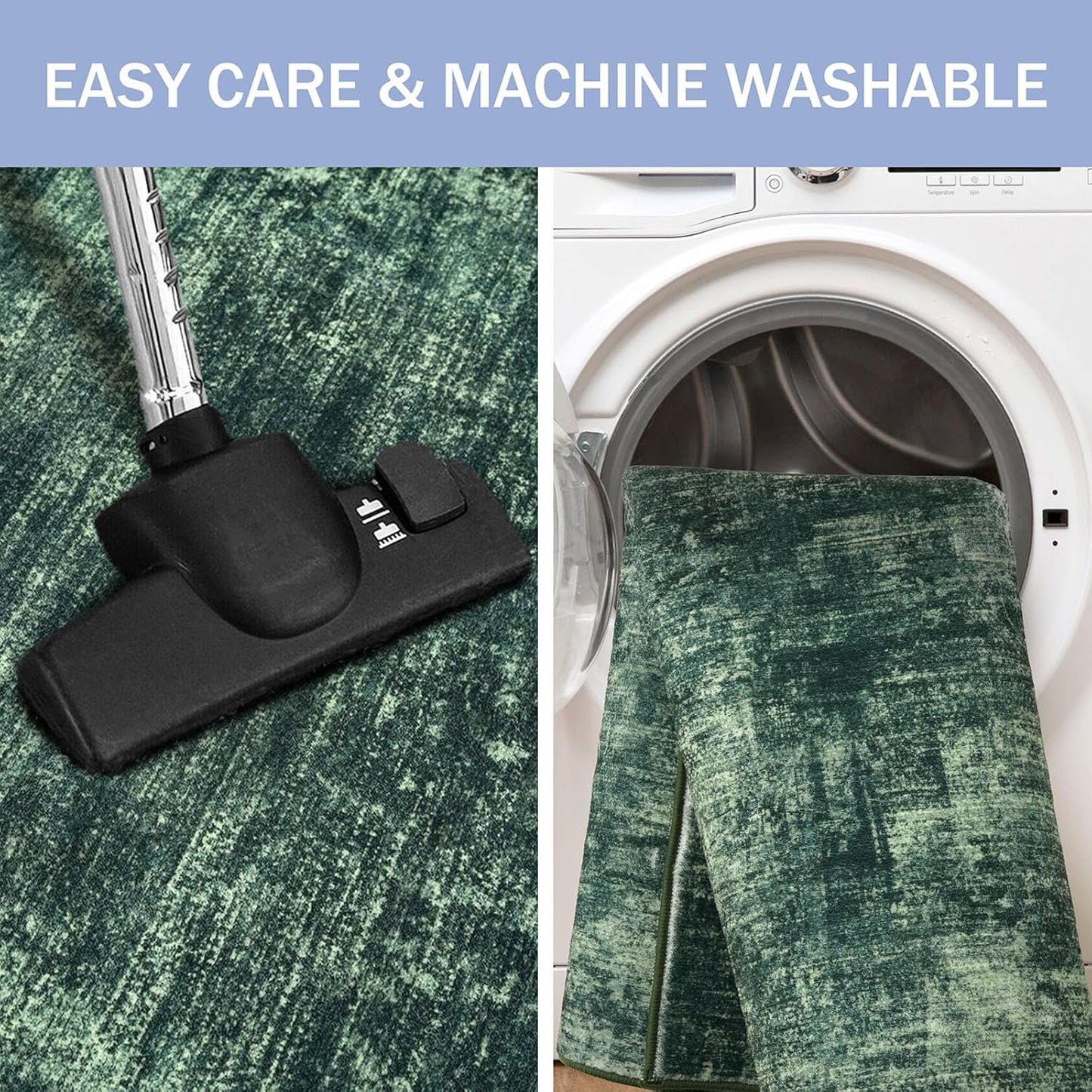 IOHOUZE Abstract Area Rugs 8x10 Ft Washable Large Rugs for Living Room, Non Slip Dining Room Rug, Printed Faux Wool Rugs for Bedroom, Floor Carpet for Office Nursery Playroom, Dark Green